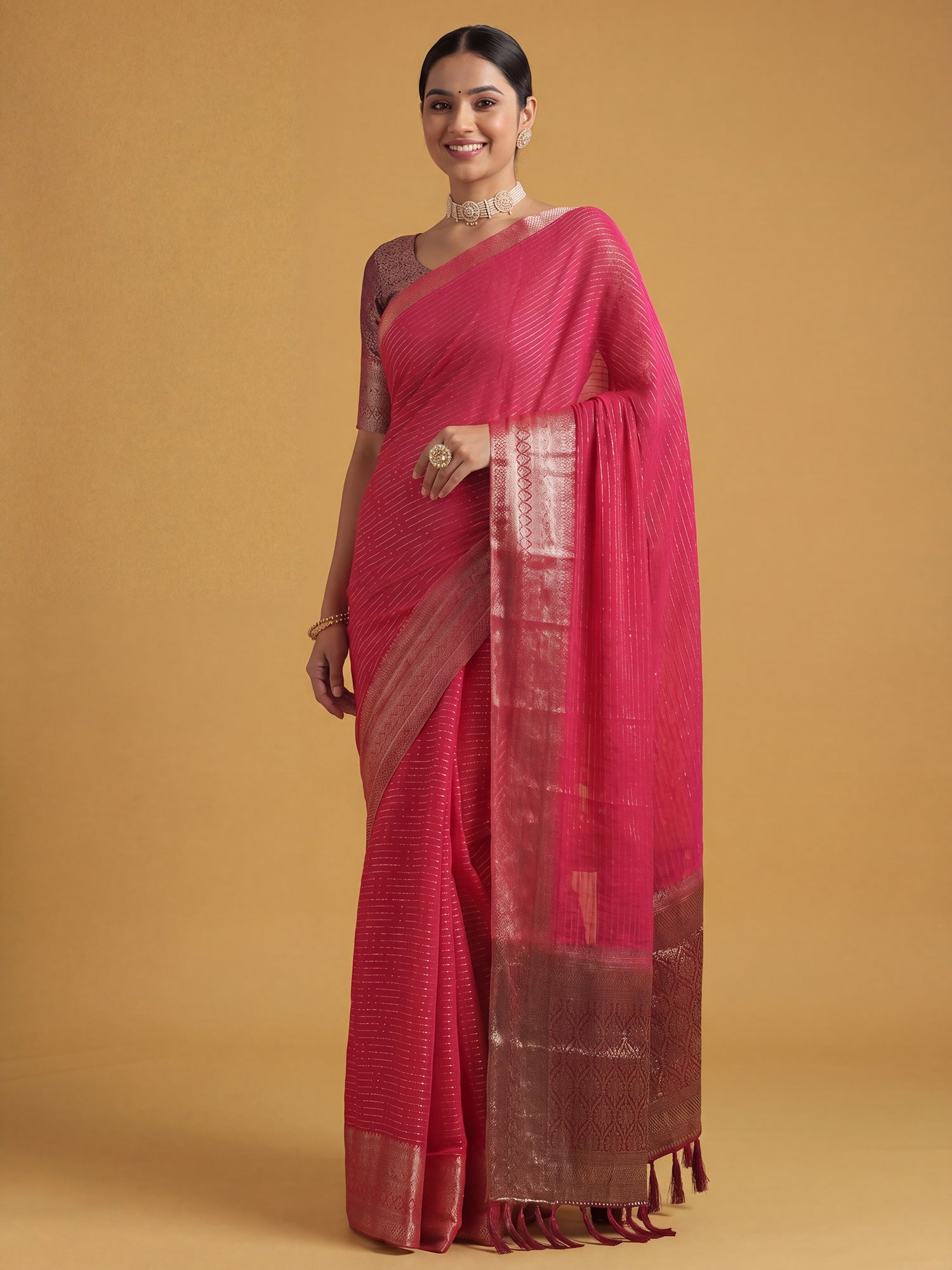 Pink Chiffon saree – detail view 2