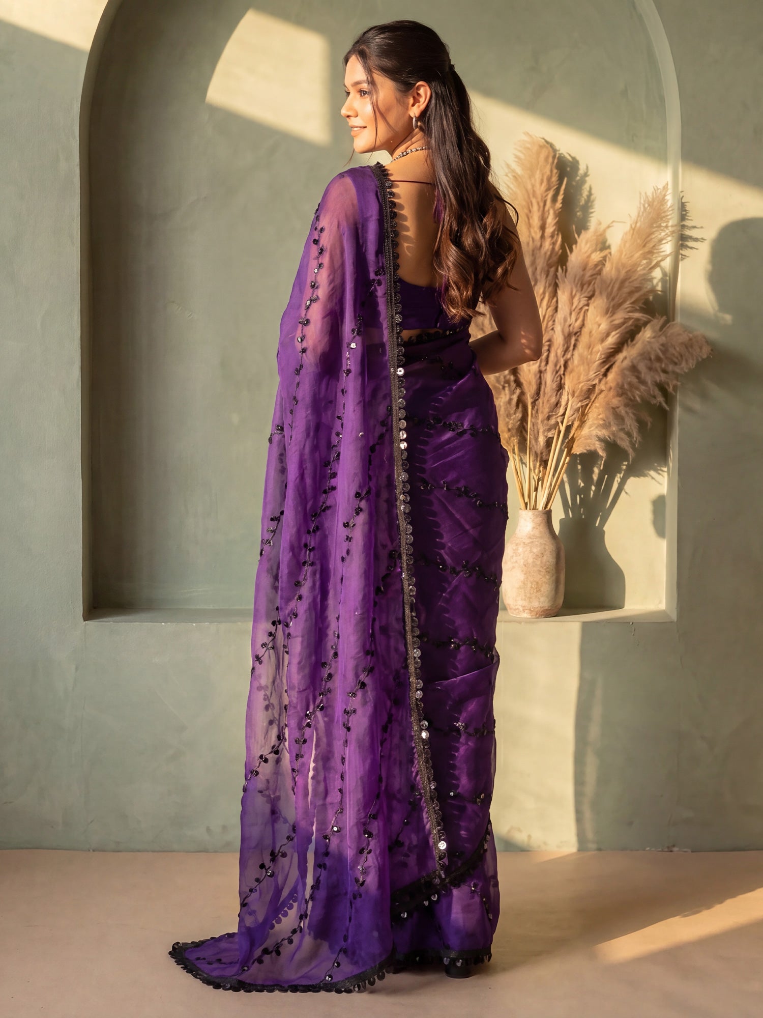 Purple Chiffon saree – detail view 1