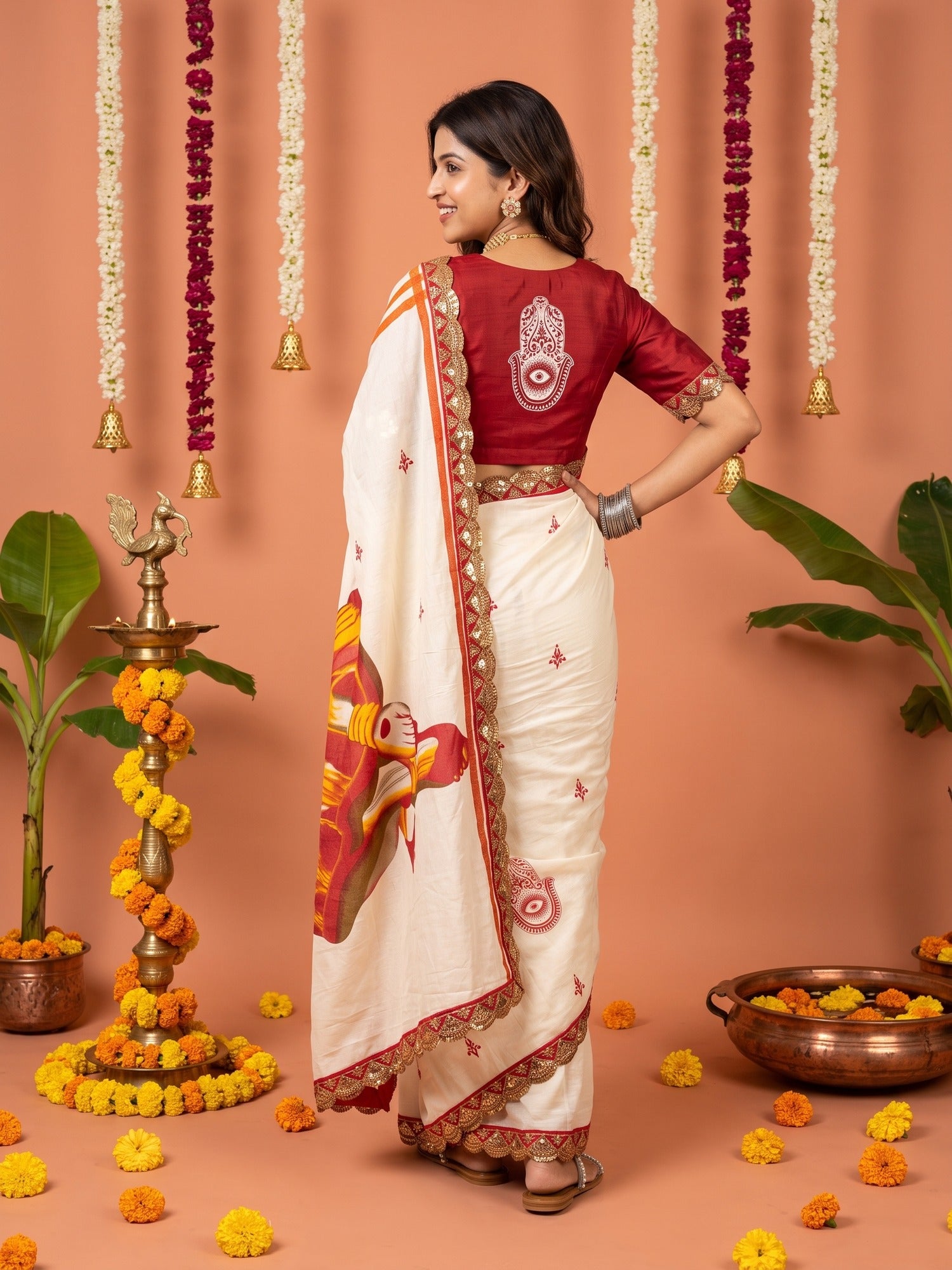 Off White Cotton saree – detail view 1