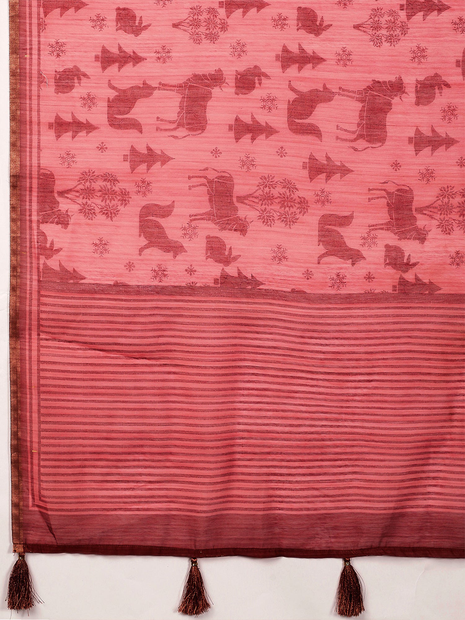 Peach Cotton Linen saree – detail view 5