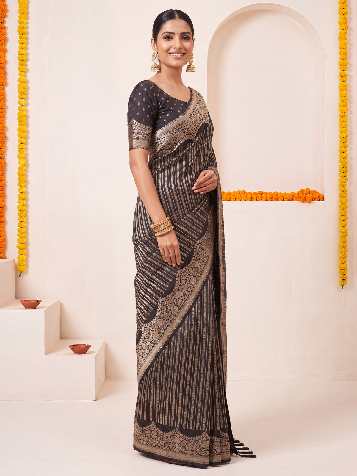 Black Georgette saree – detail view 2