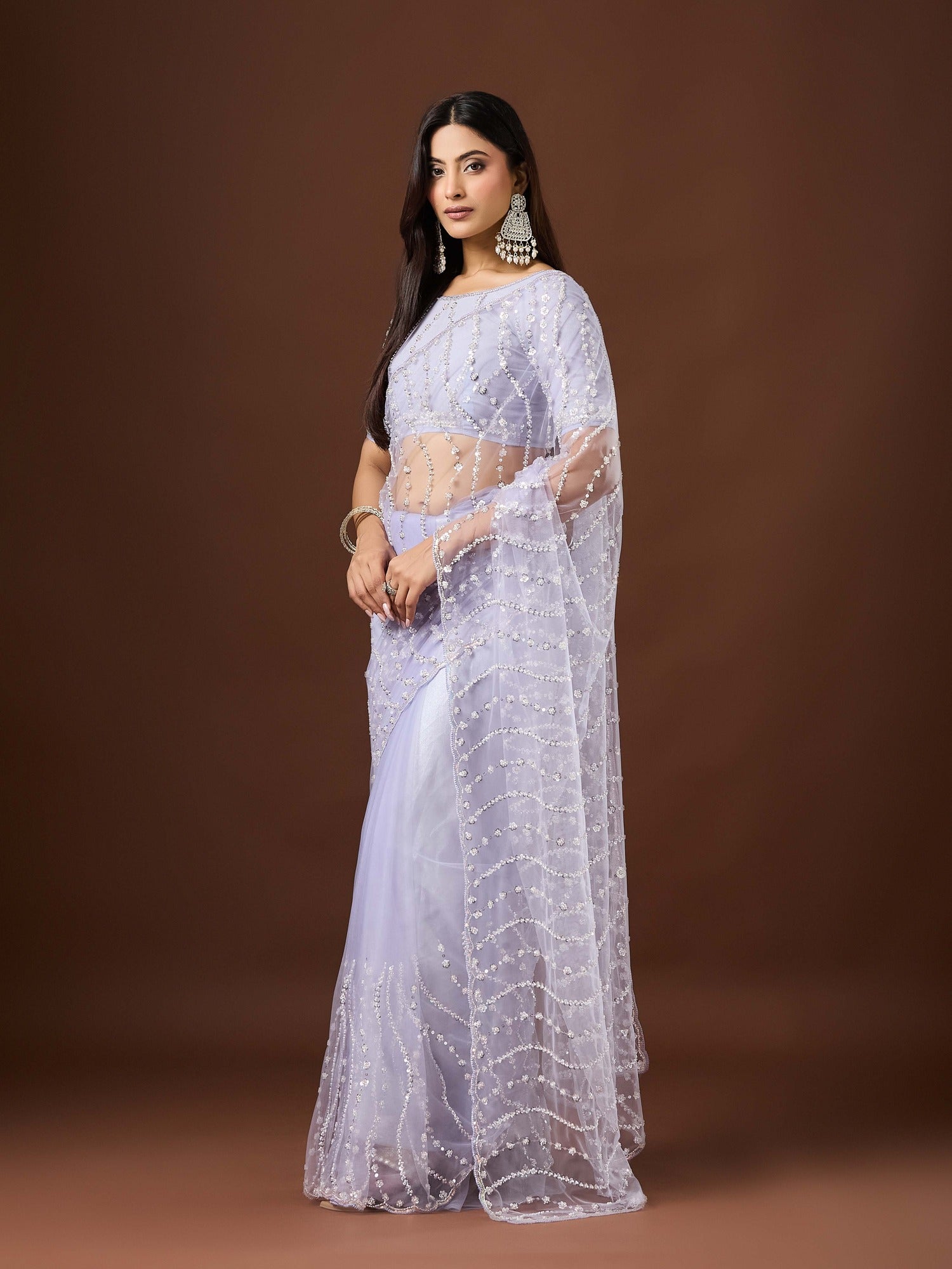 Lavender Net saree – detail view 3
