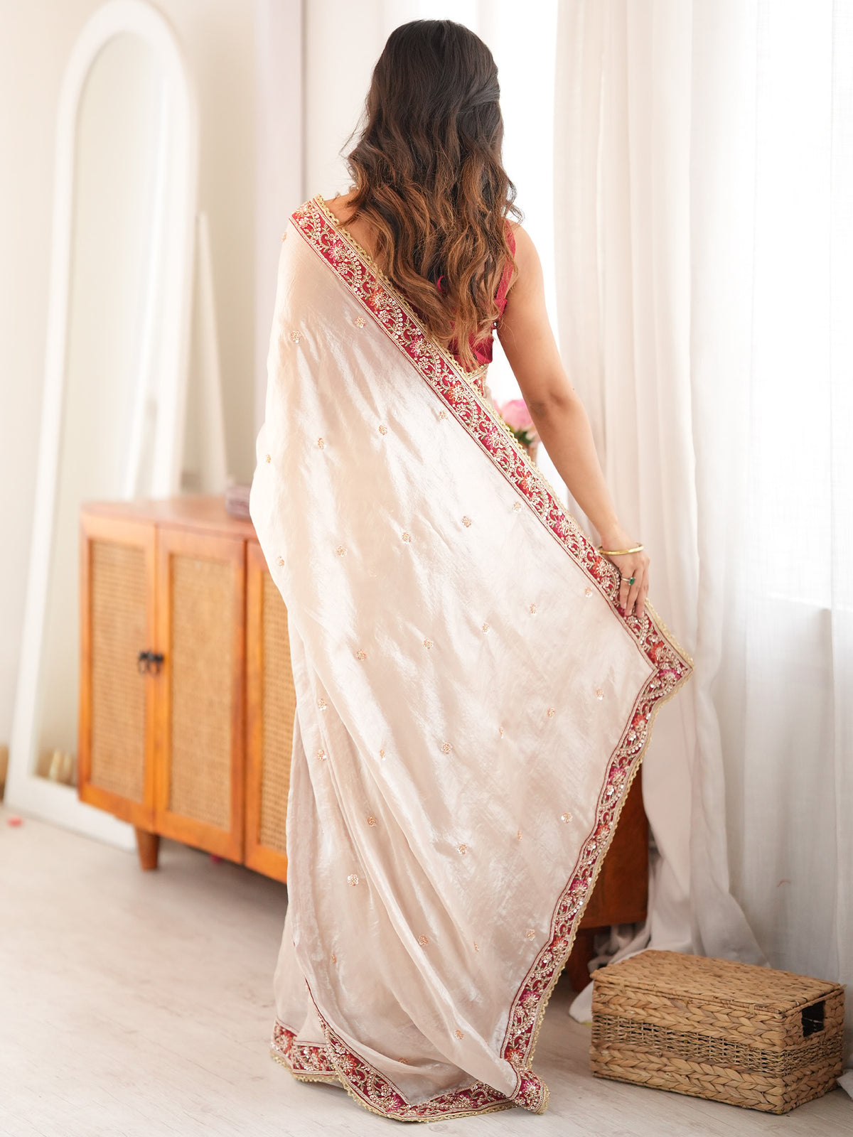Beige Satin saree – detail view 1