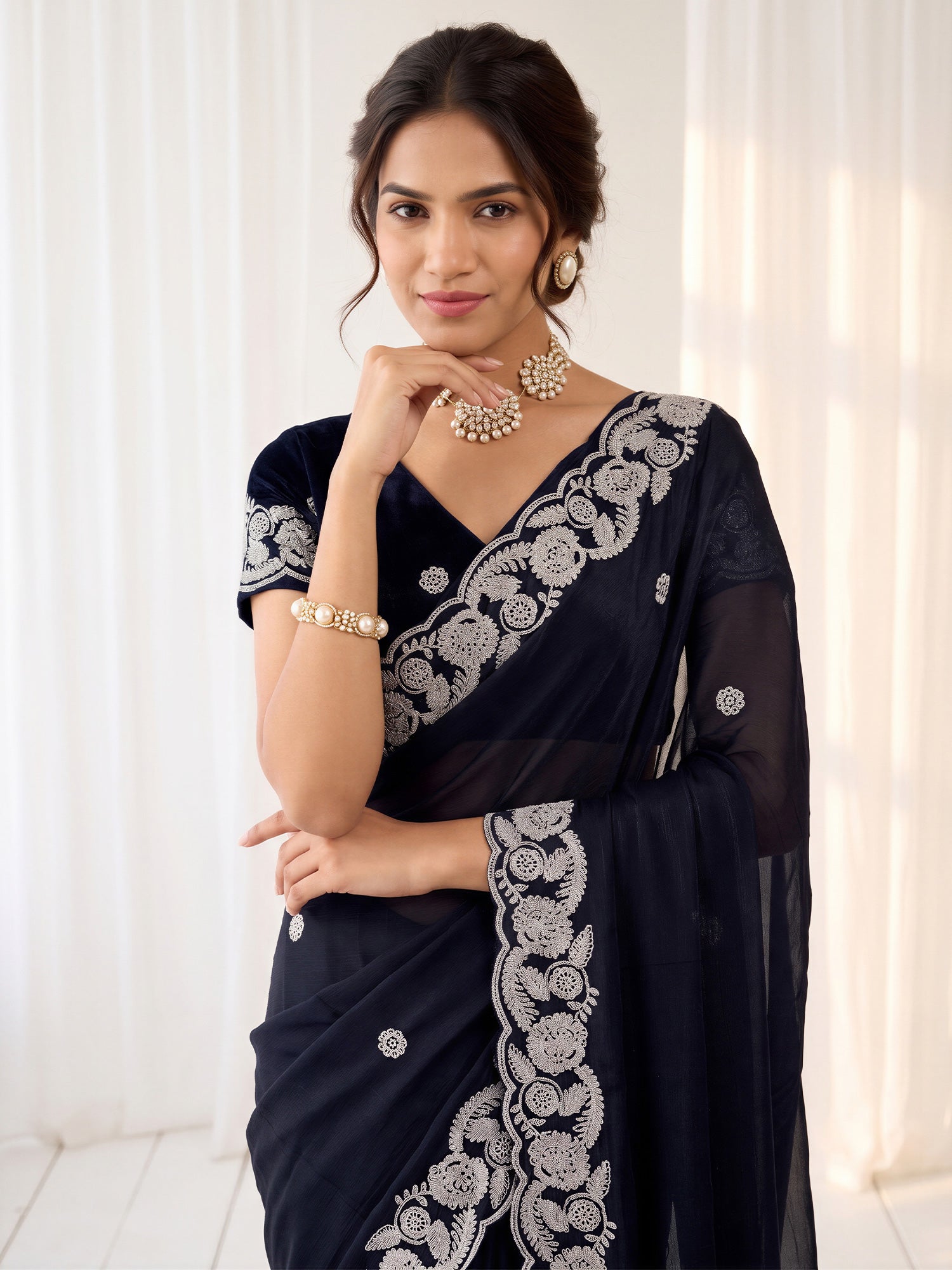 Black Satin saree – detail view 4