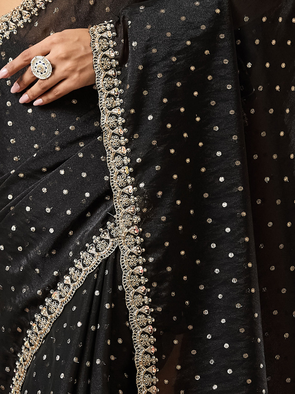 Black Georgette saree – detail view 2