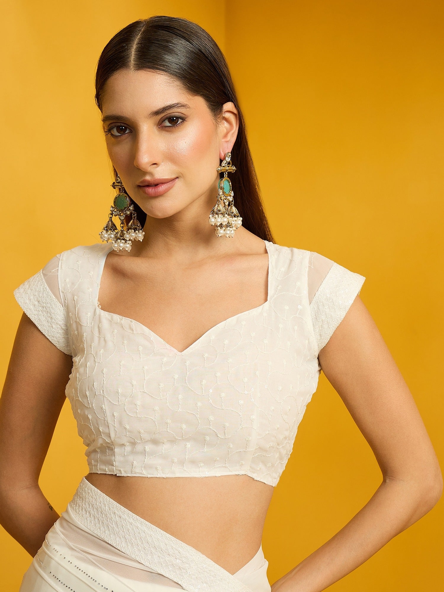 Off White Georgette saree – detail view 1