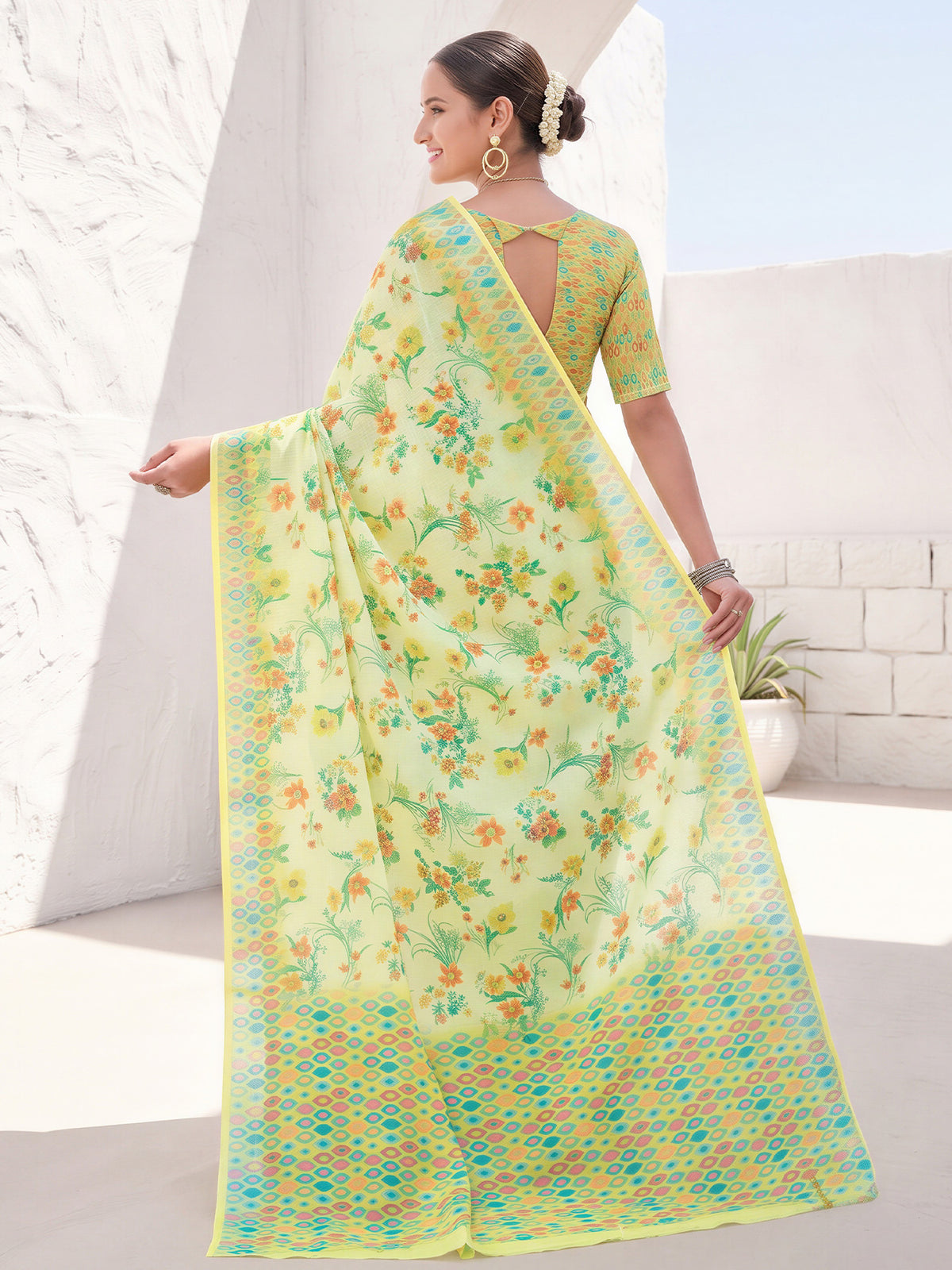 Light Green Cotton Linen saree – detail view 1