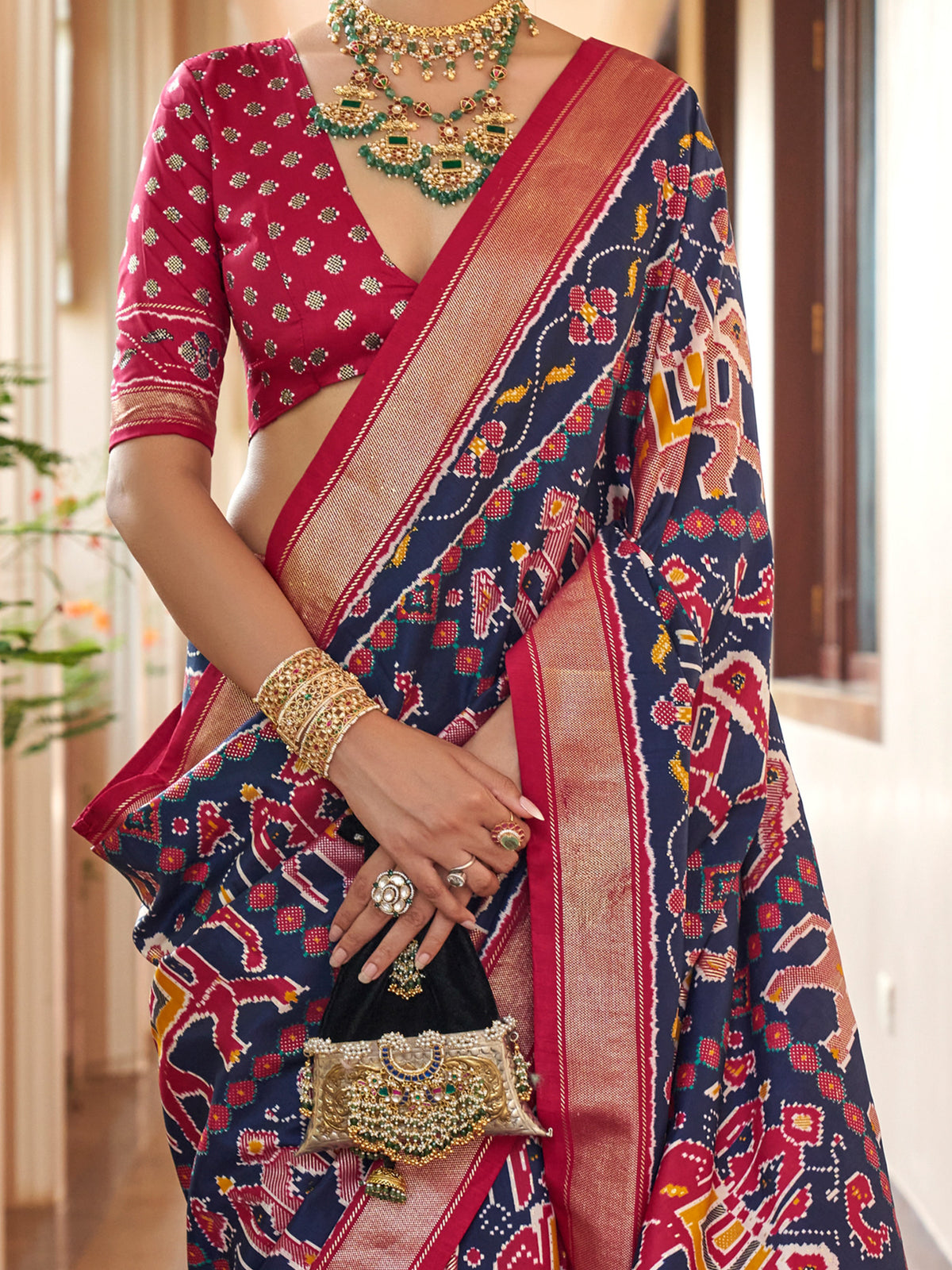 Navy Blue silk blend saree view 3