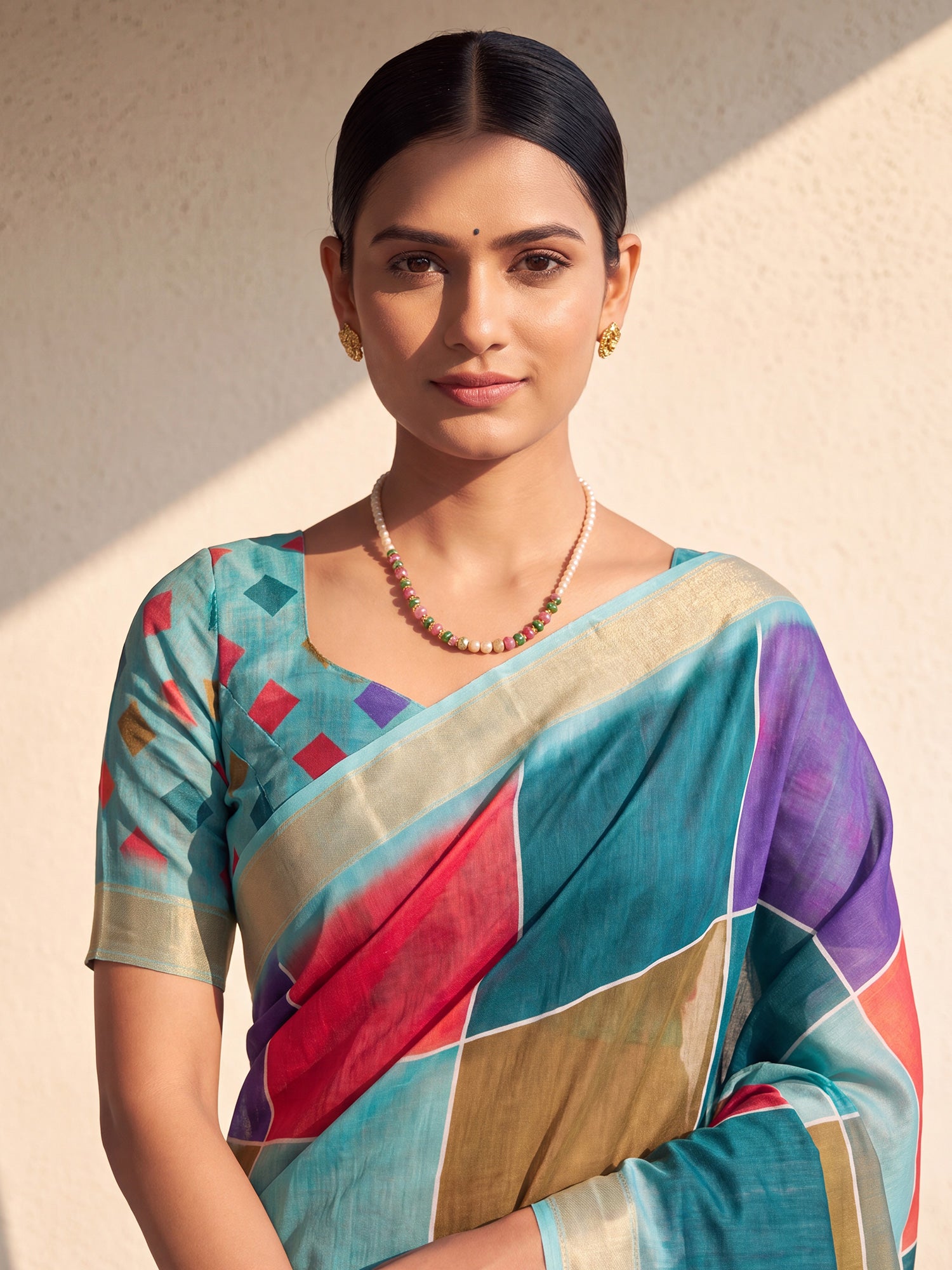 Multicolored Linen saree – detail view 4