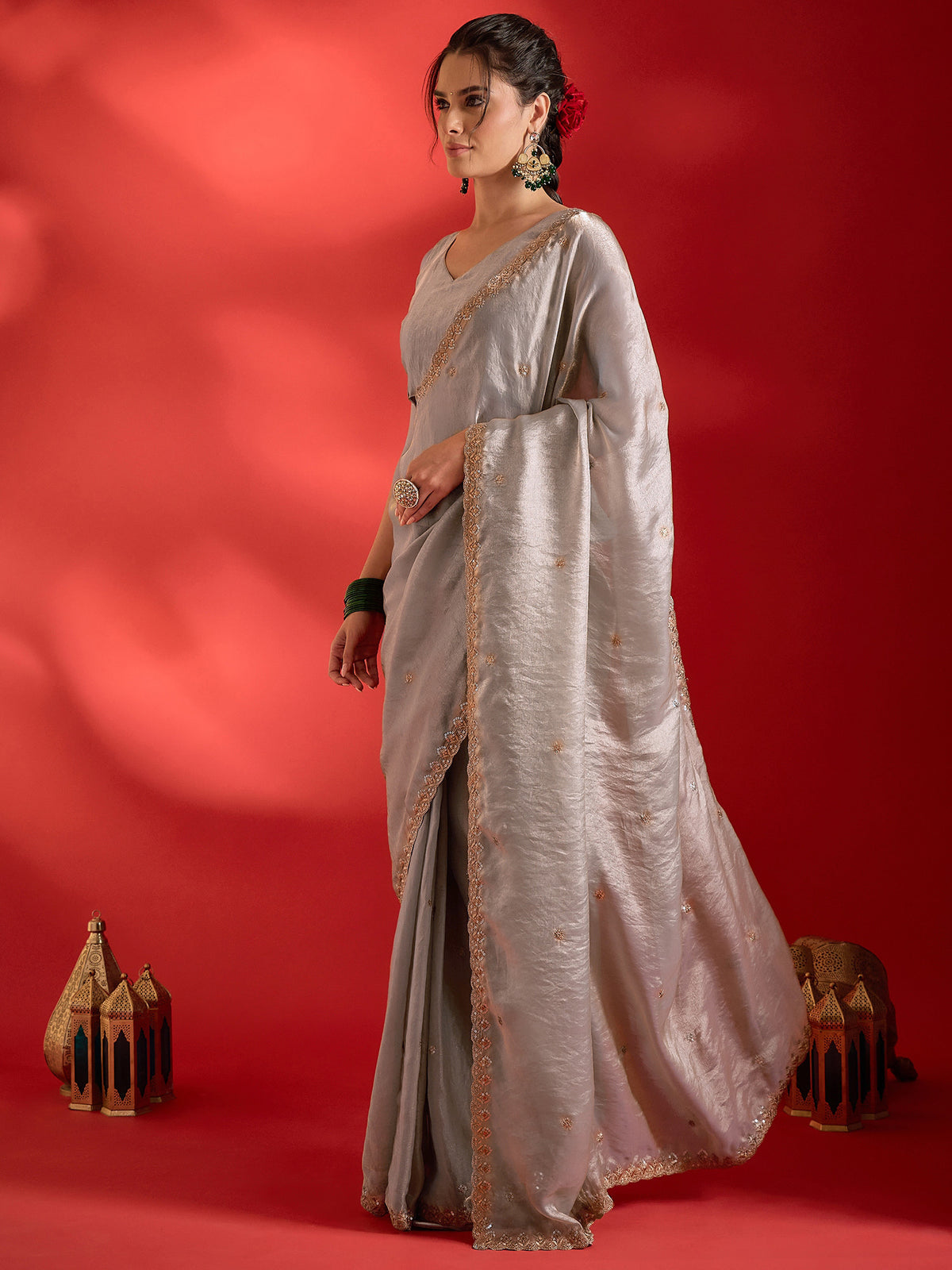 Beige Paper Silk saree – detail view 2