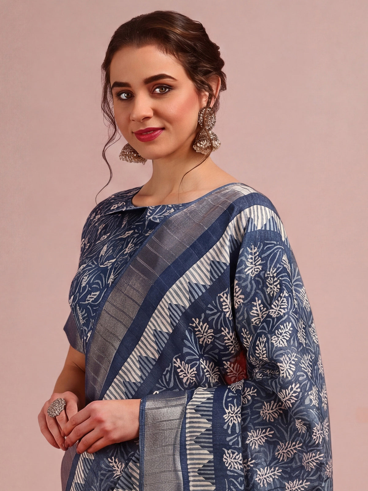 Navy Blue Cotton Silk saree – detail view 4