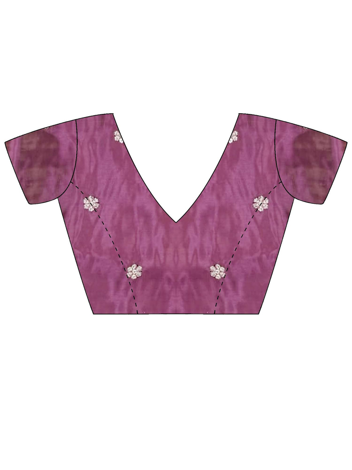 Unstitched lavender satin blouse piece with embellished design