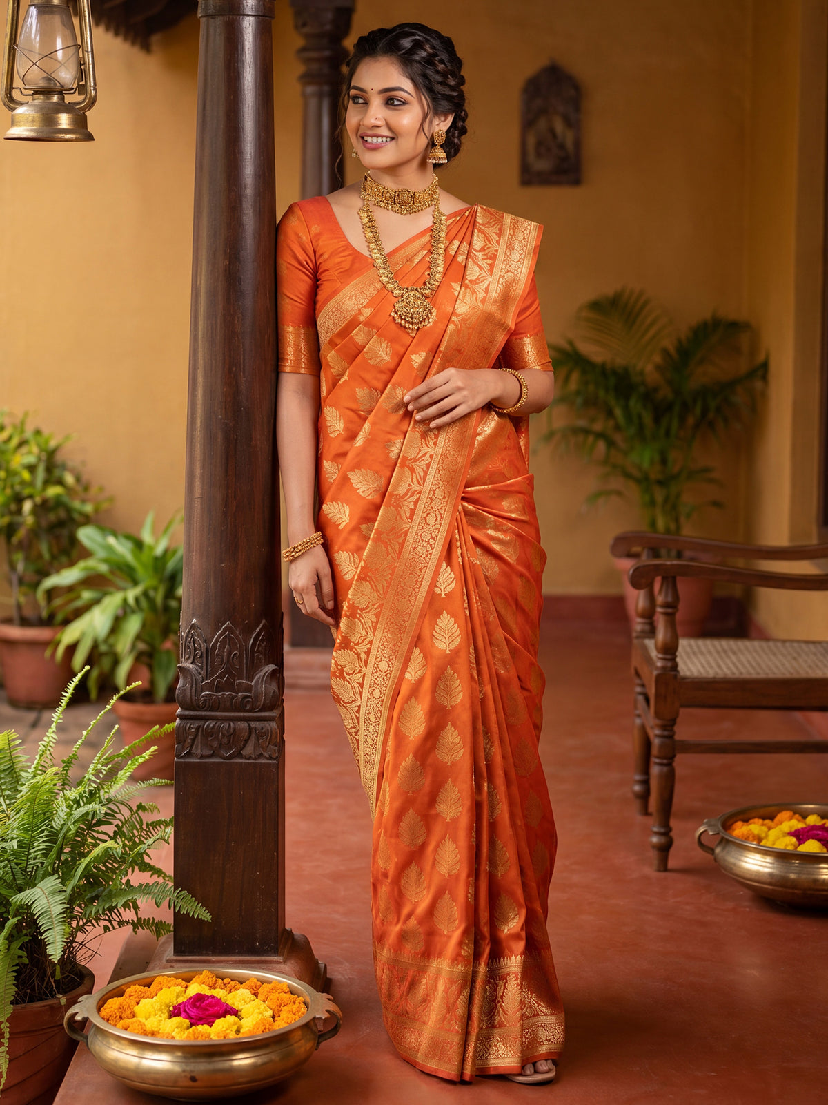 Orange Silk Blend saree – detail view 3