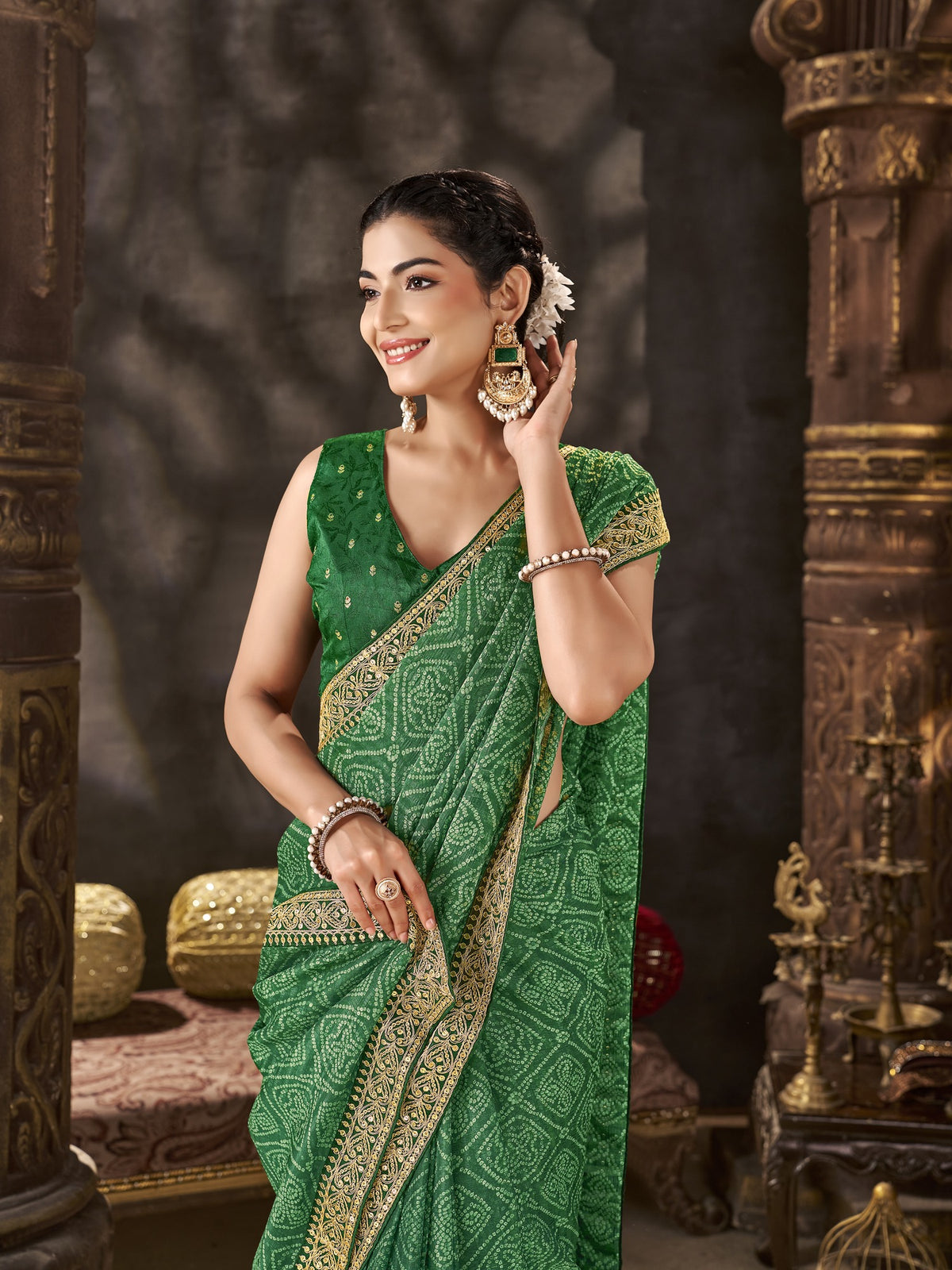 Green Chiffon saree – detail view 3