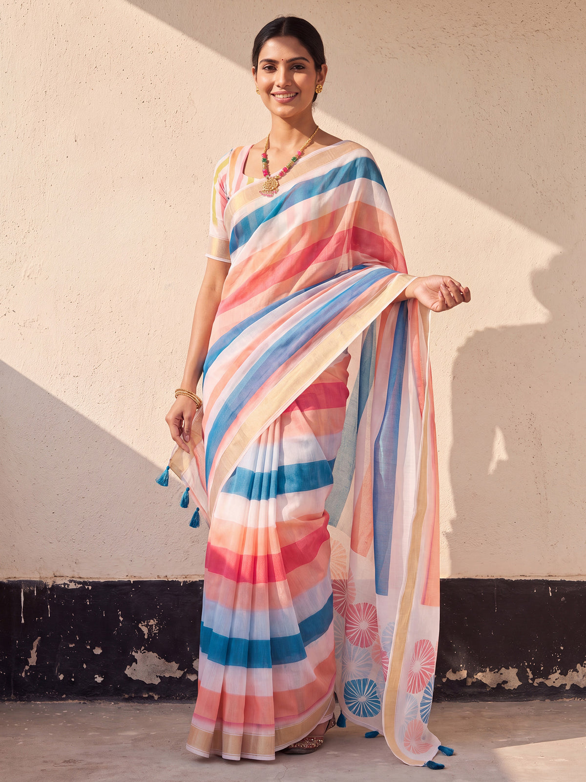 Multicolored Linen saree – detail view 3