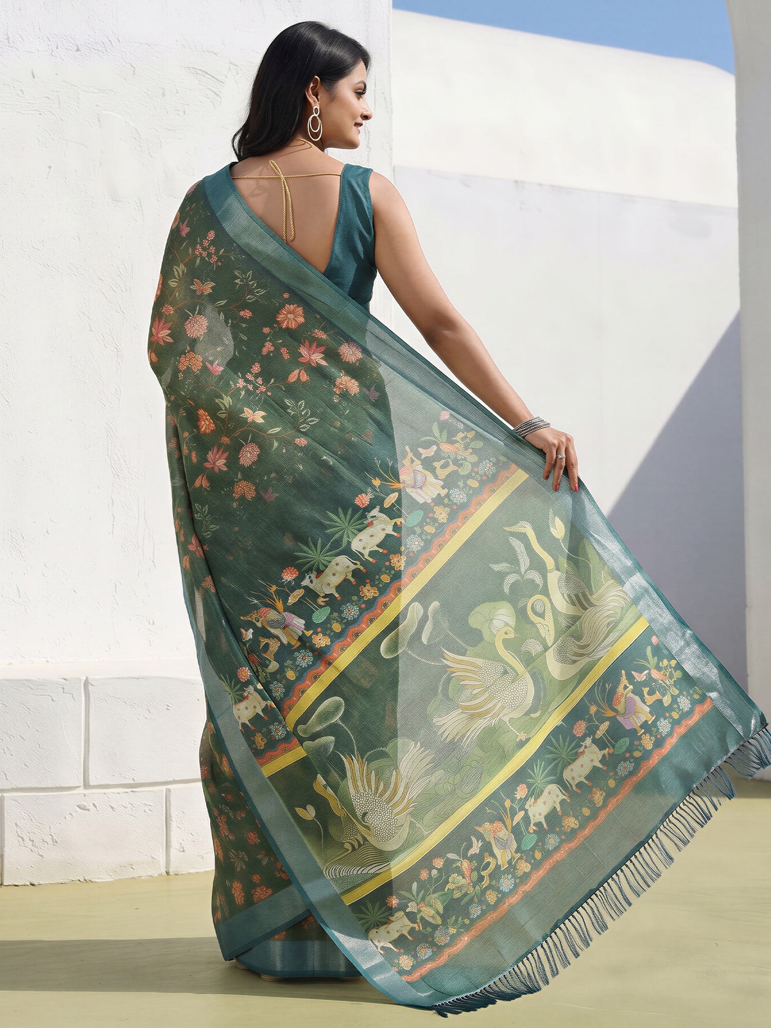 Sea Green Cotton Silk saree – detail view 1