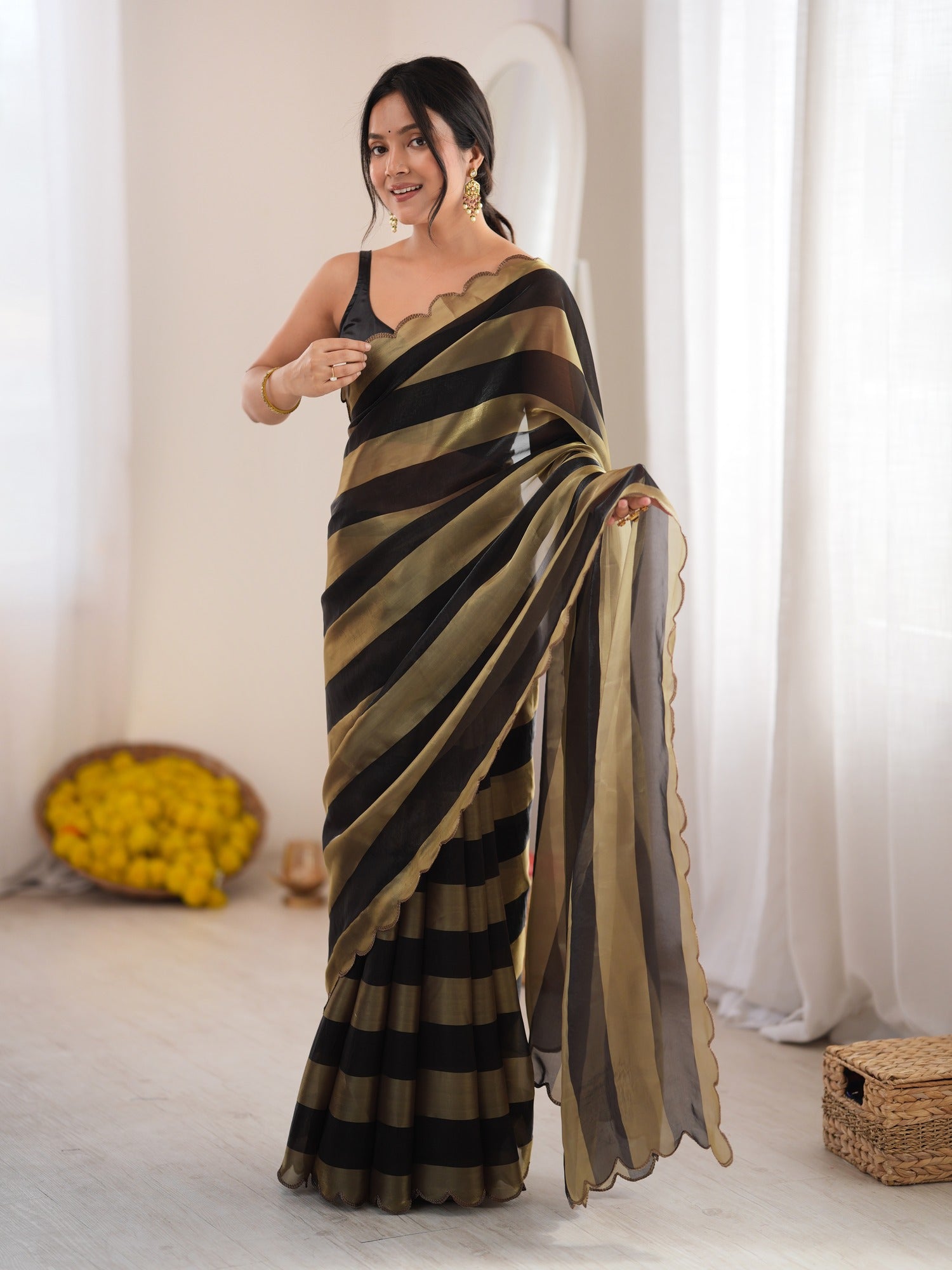 Black Satin saree – detail view 2