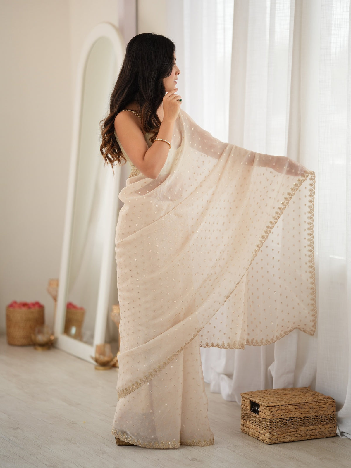 Cream Georgette saree – detail view 2