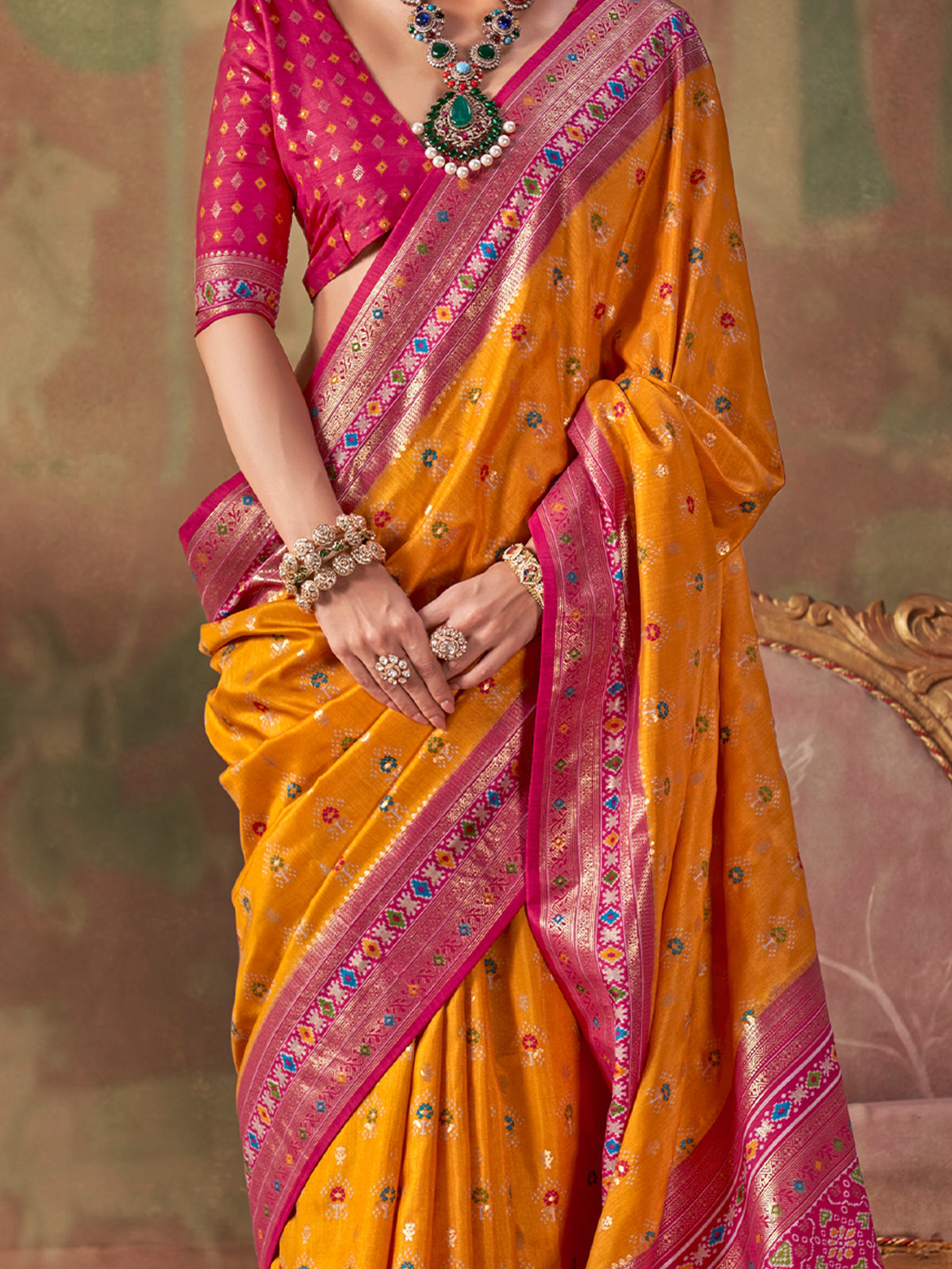 Mustard Silk Blend saree – detail view 2