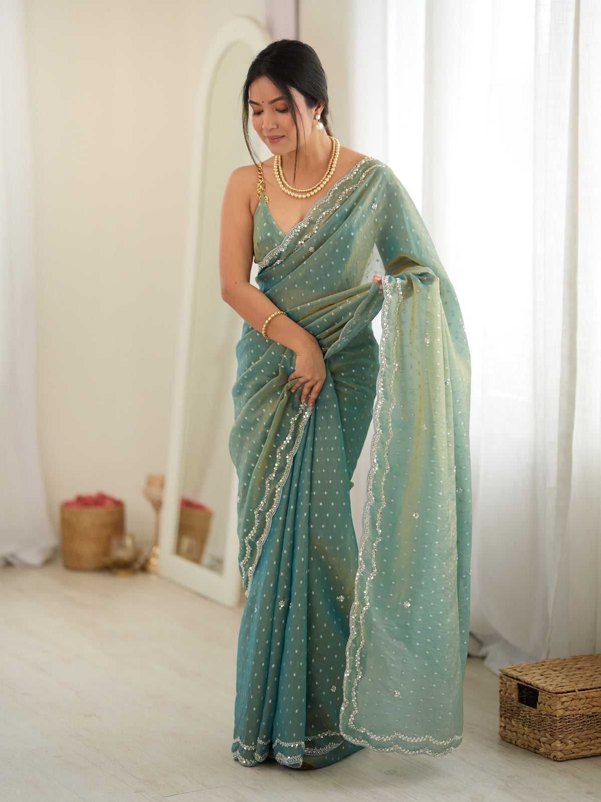 Light Blue Georgette saree – detail view 4
