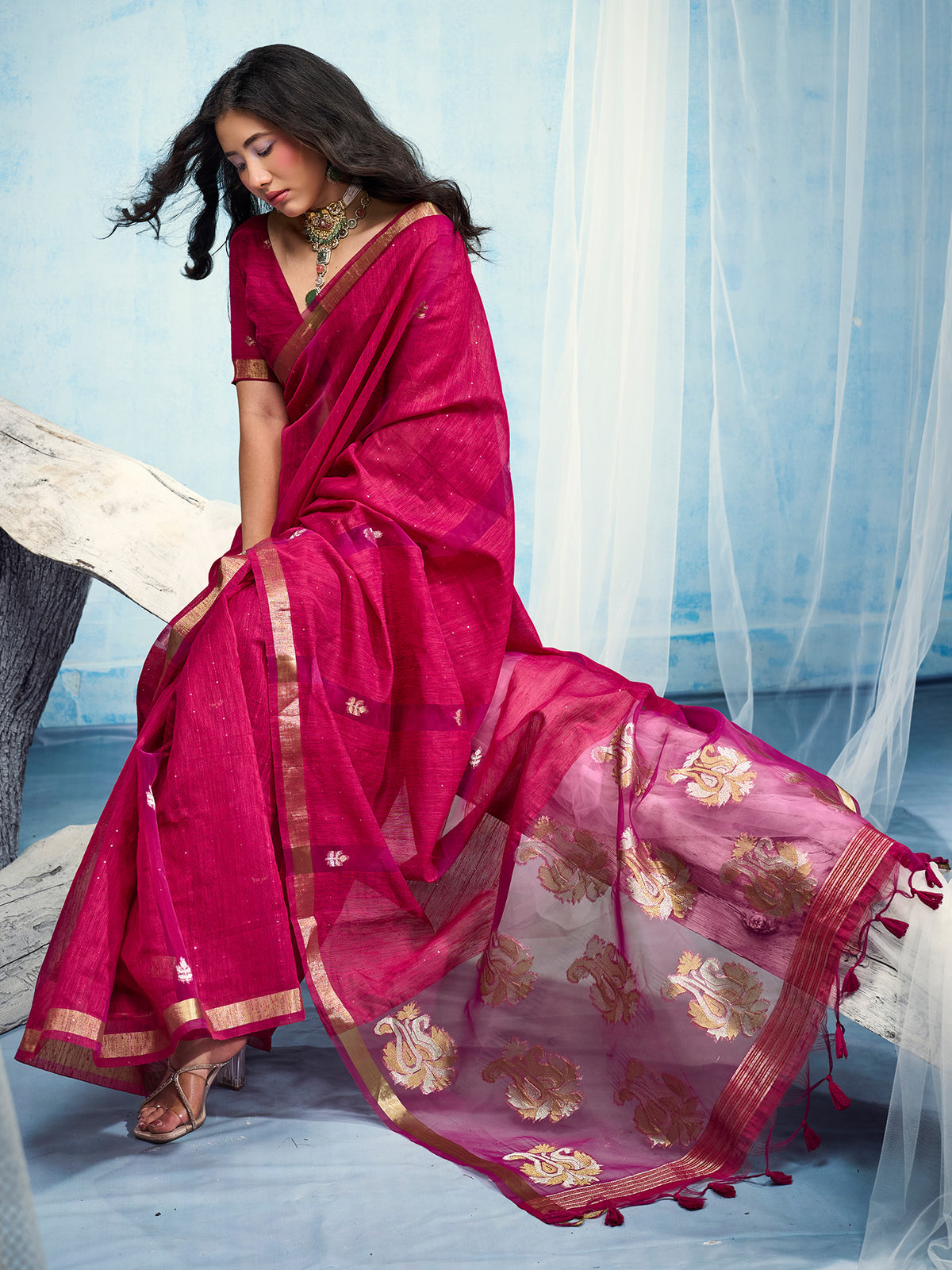 Pink Muga Silk saree – detail view 2