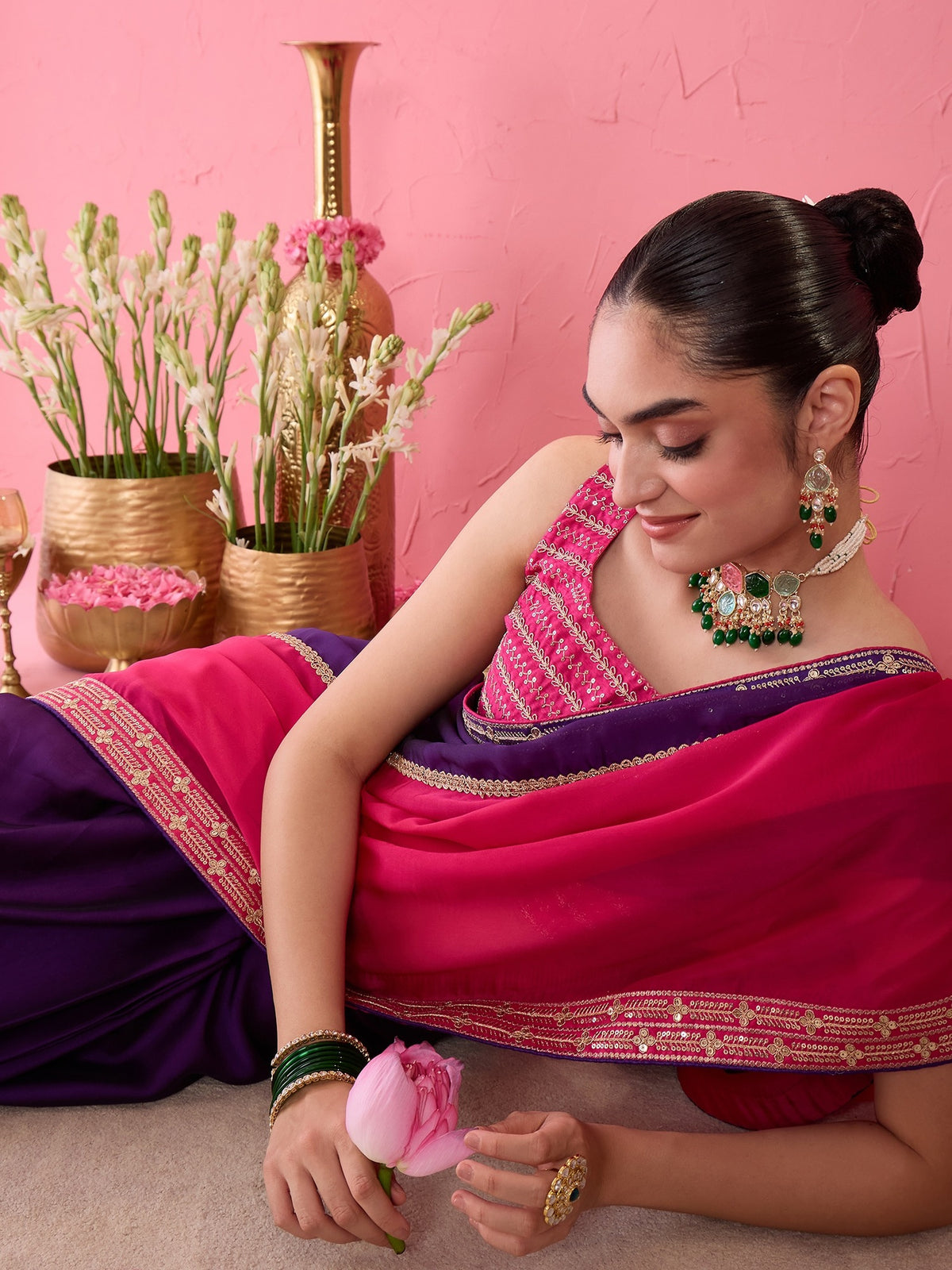 Pink Pure Georgette saree – detail view 6