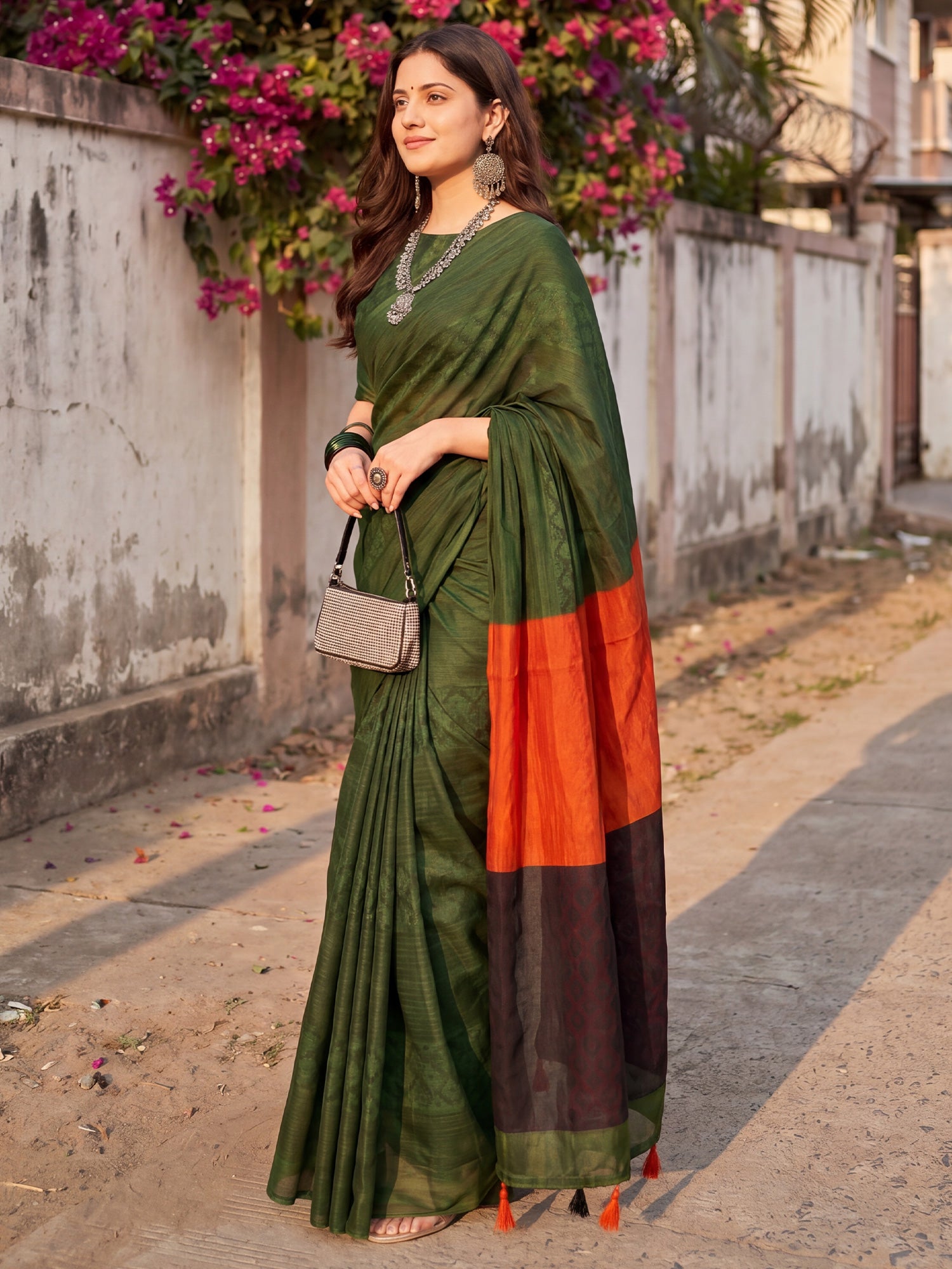 Green Cotton saree – detail view 2