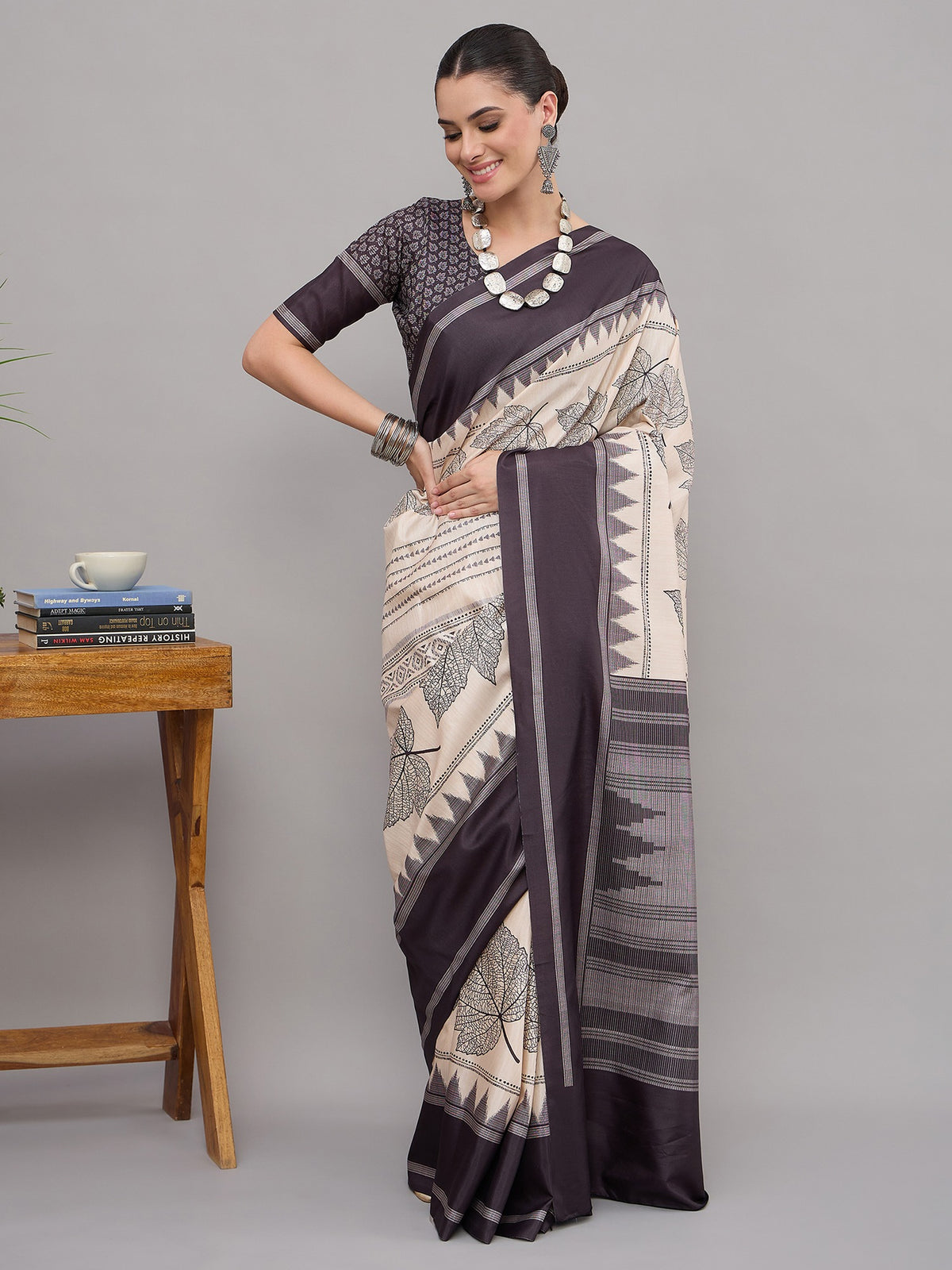 Off White soft silk saree view 4