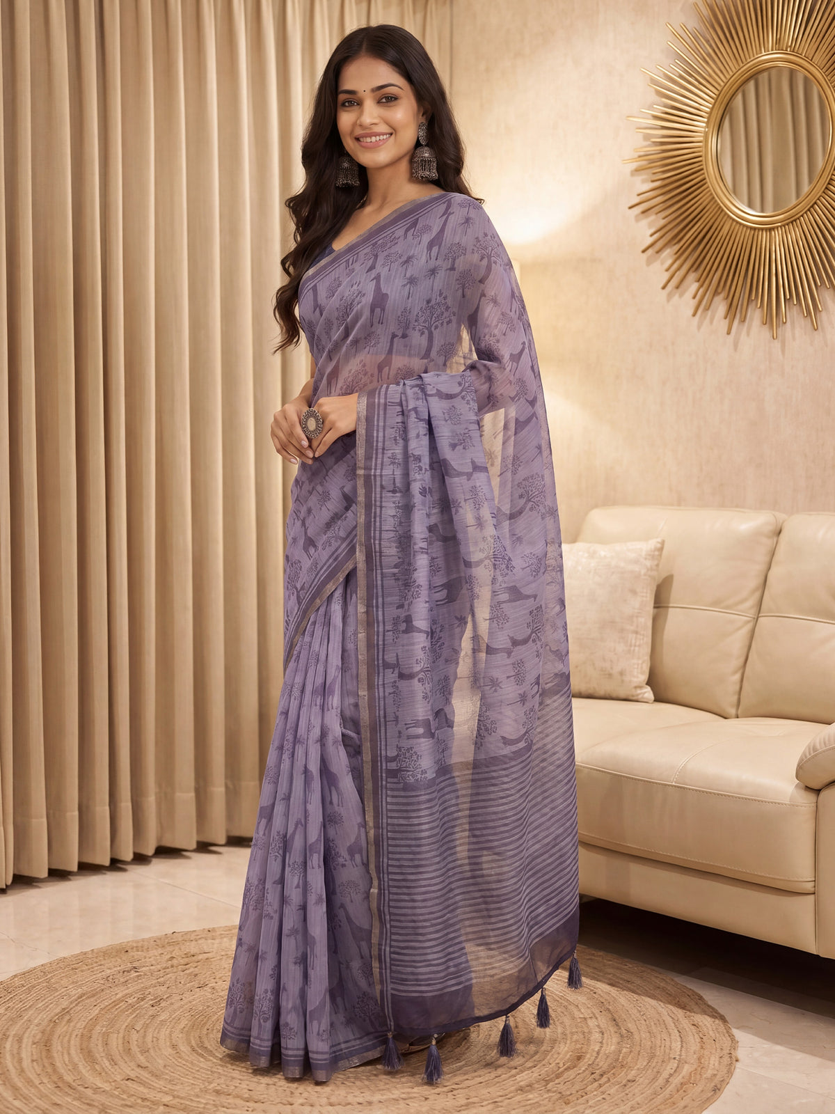 Purple Cotton Linen saree – detail view 2