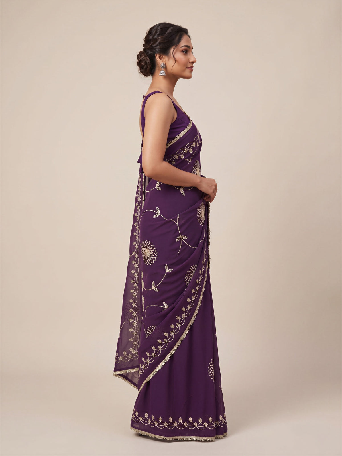 Wine Georgette saree – detail view 2