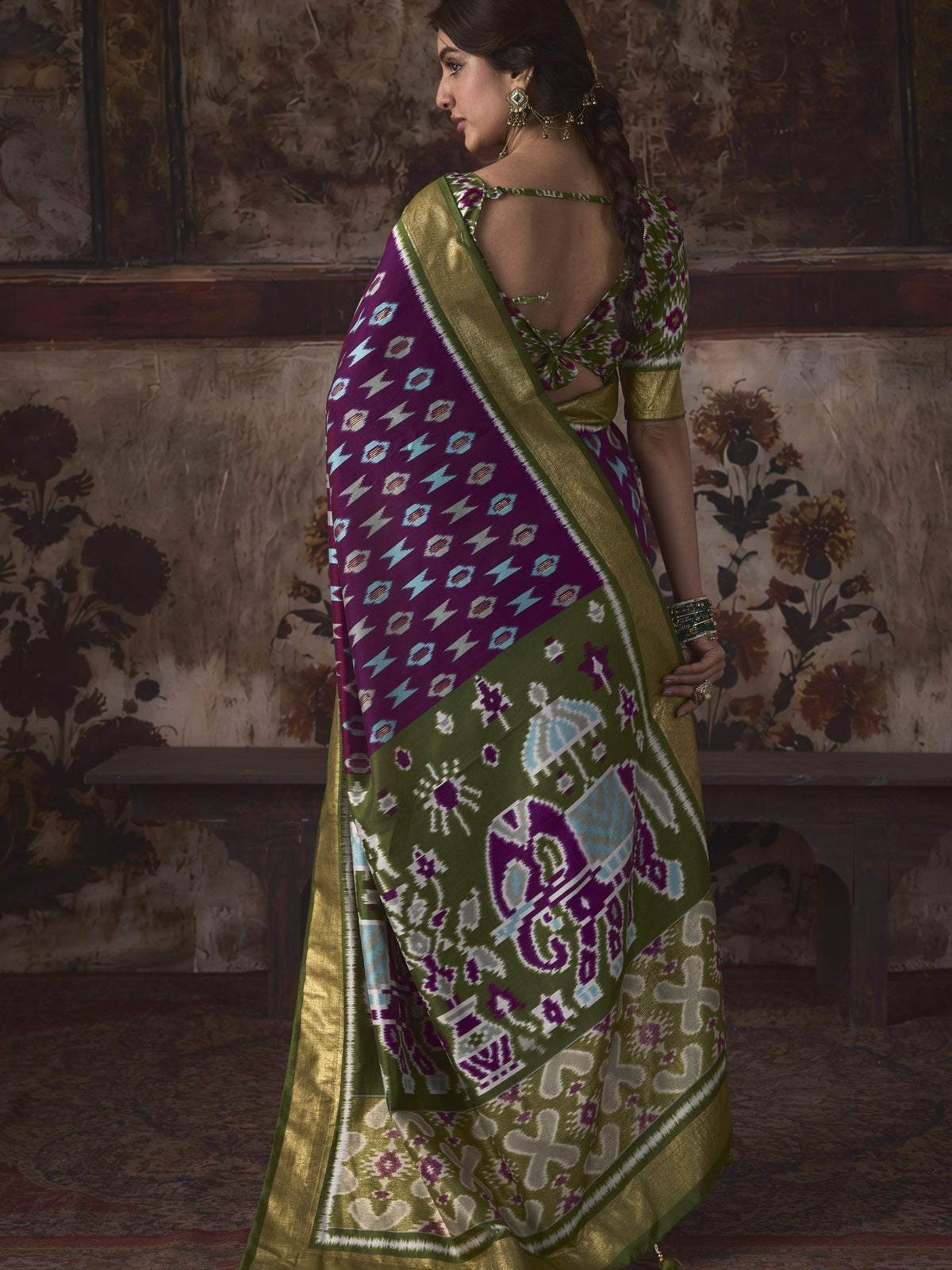 Purple silk blend saree view 2