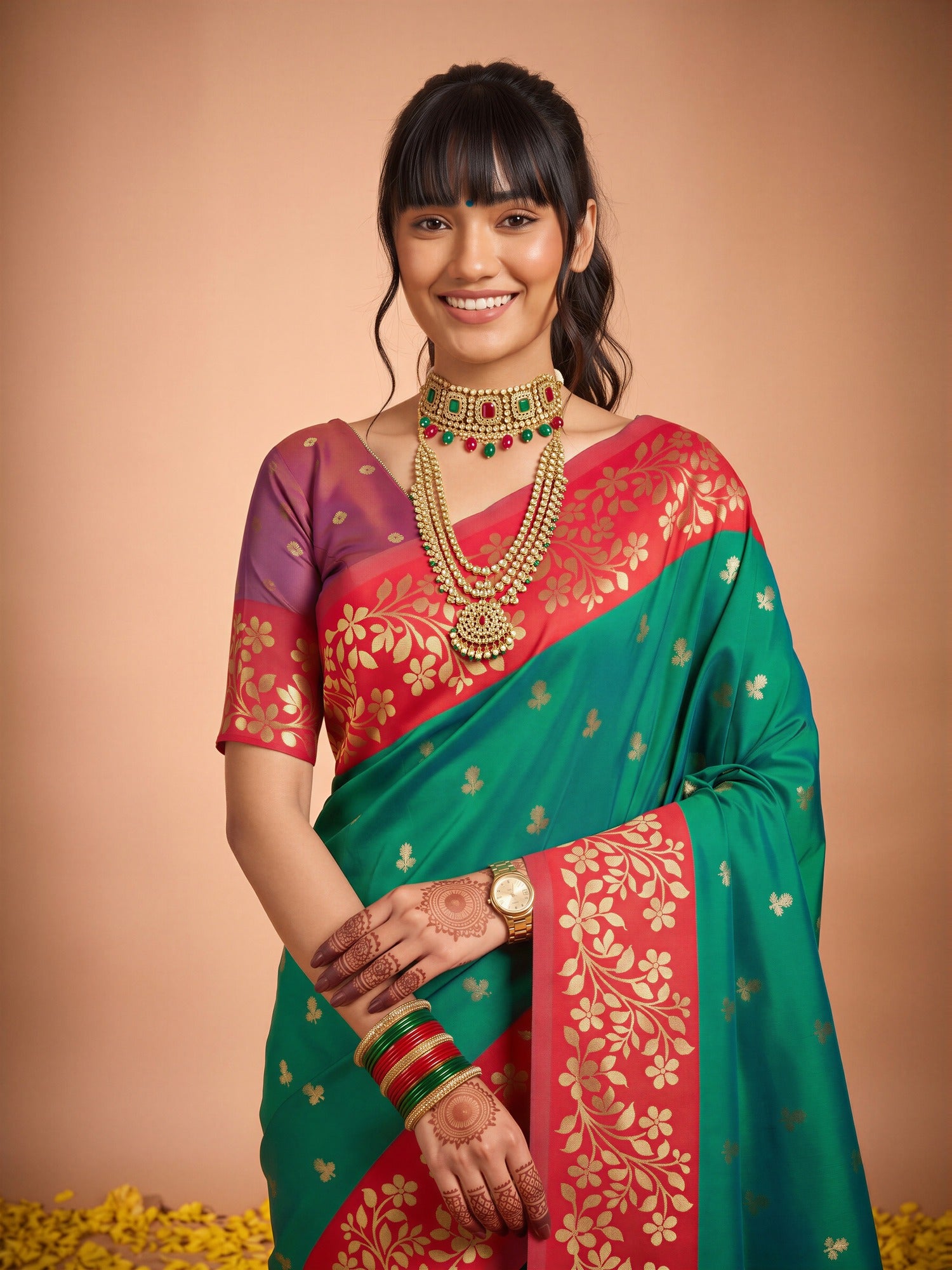 Green Cotton Blend saree – detail view 4