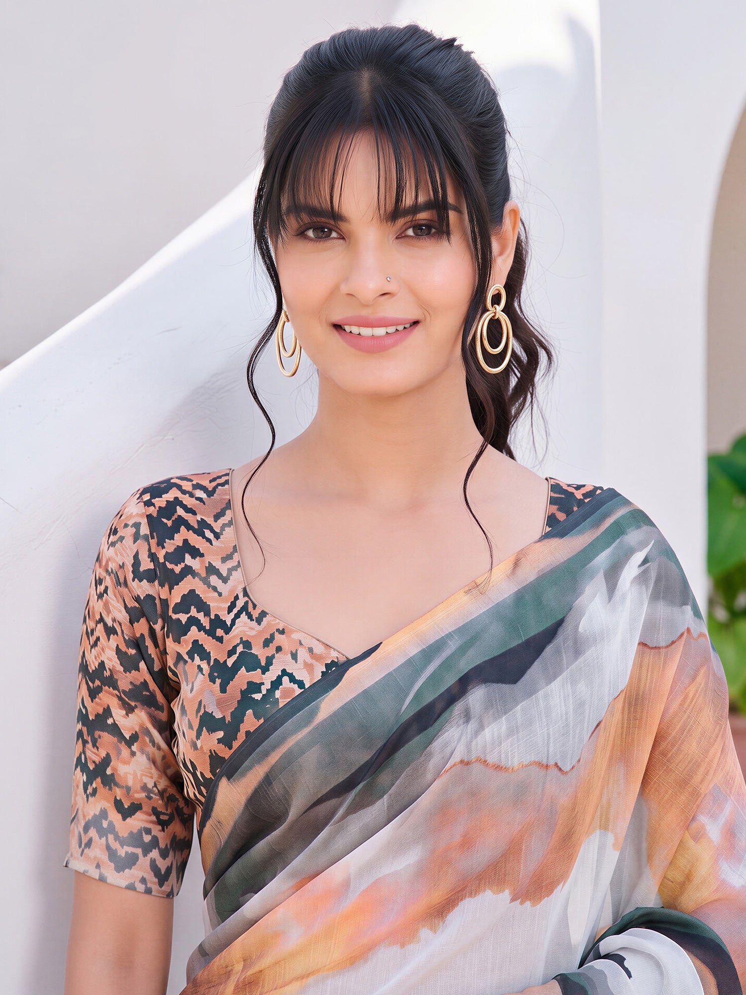 Rust Cotton Linen saree – detail view 4