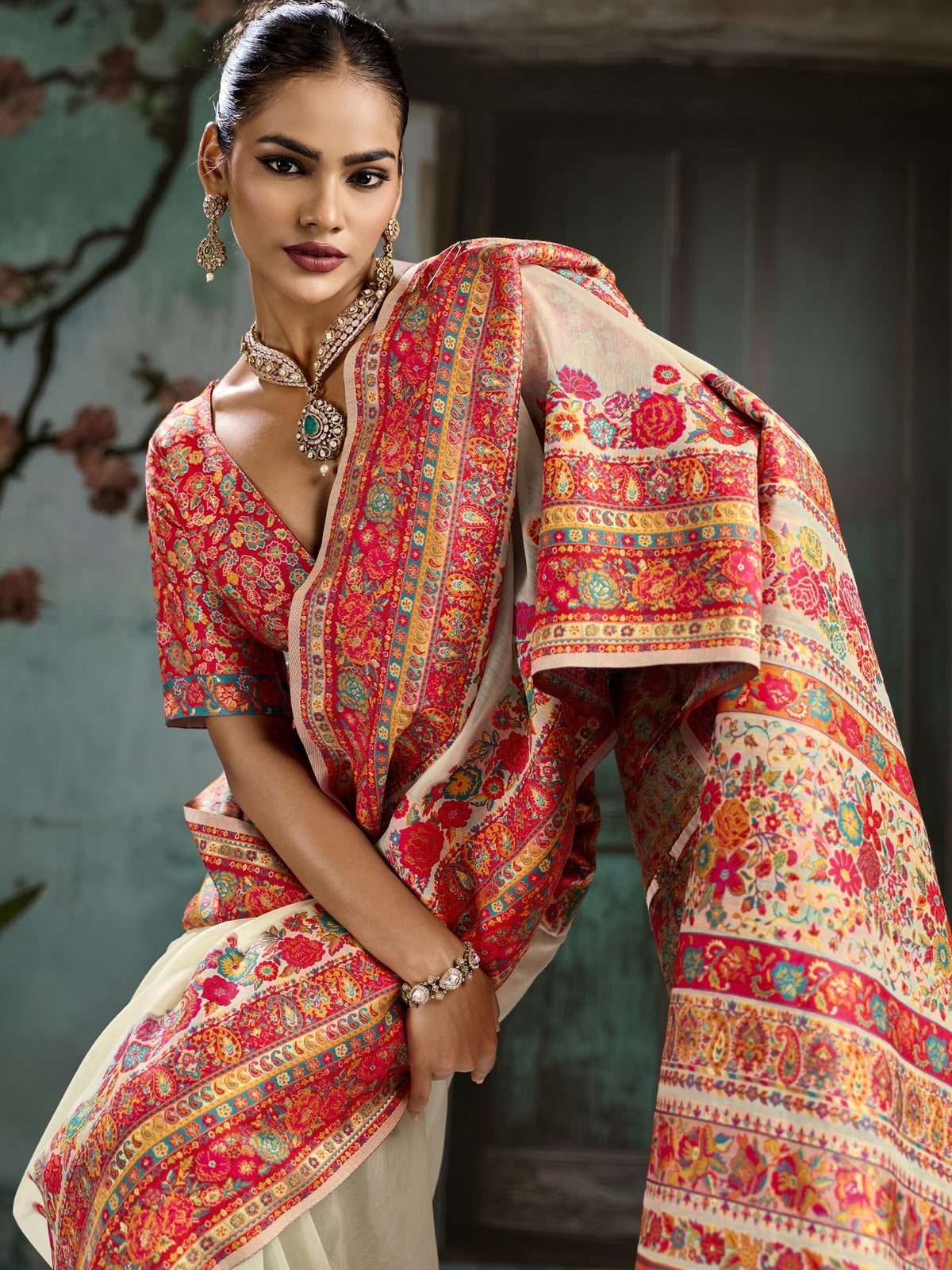 Off White cotton saree view 6