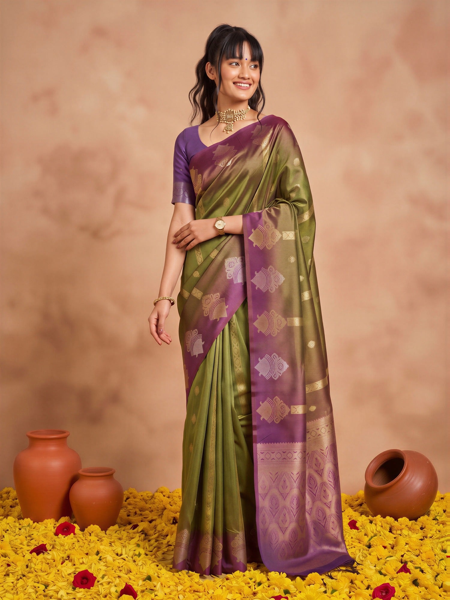Green Cotton Blend saree – detail view 3