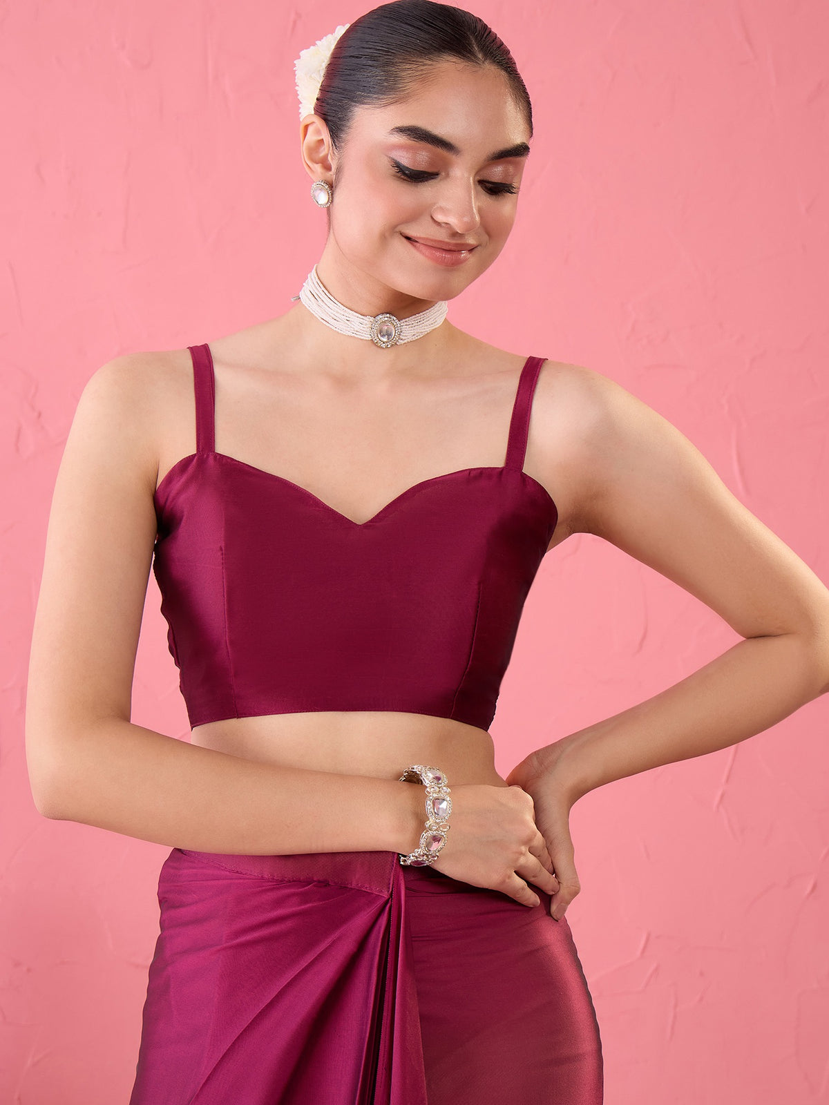 Magenta Georgette saree – detail view 5