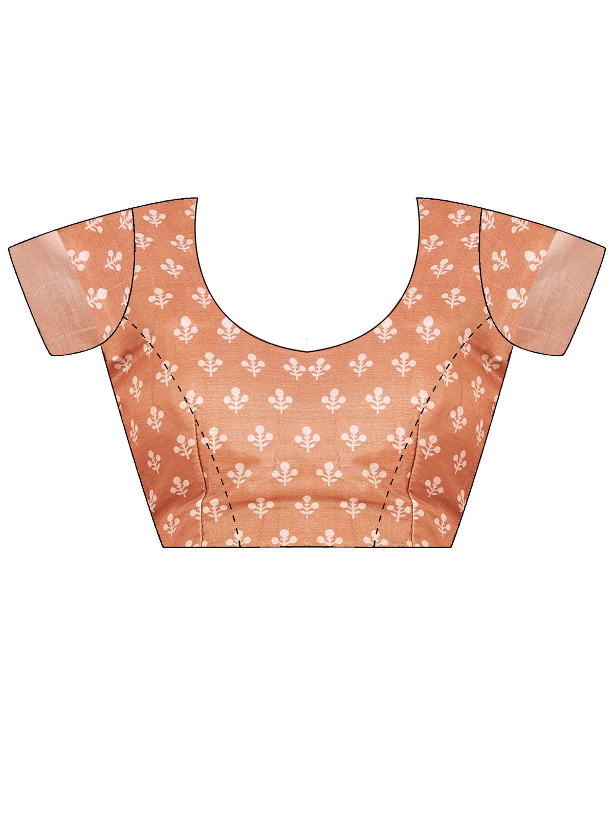 Unstitched peach satin silk blouse piece with ethnic motif design