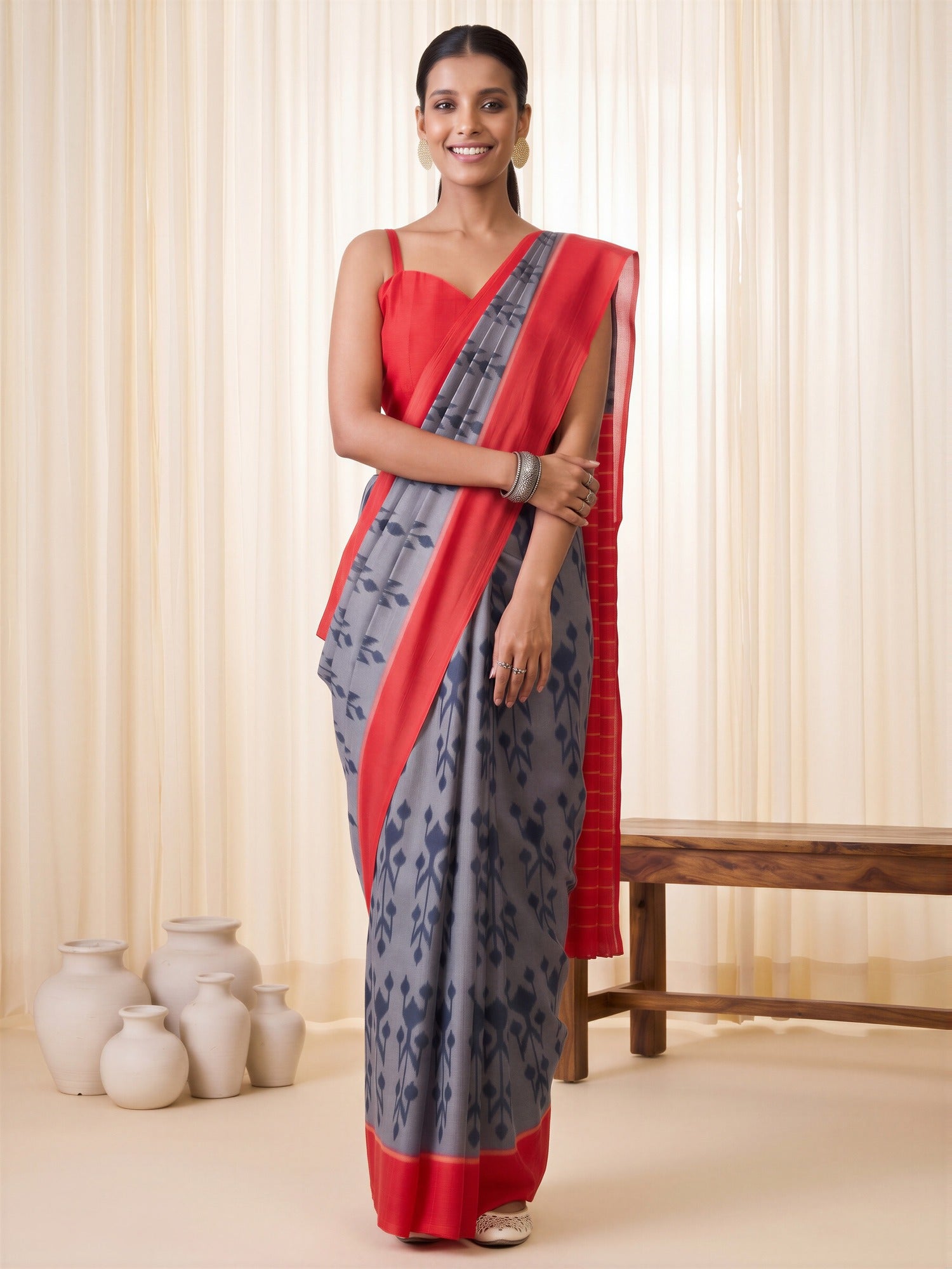 Grey Cotton Blend saree – detail view 3
