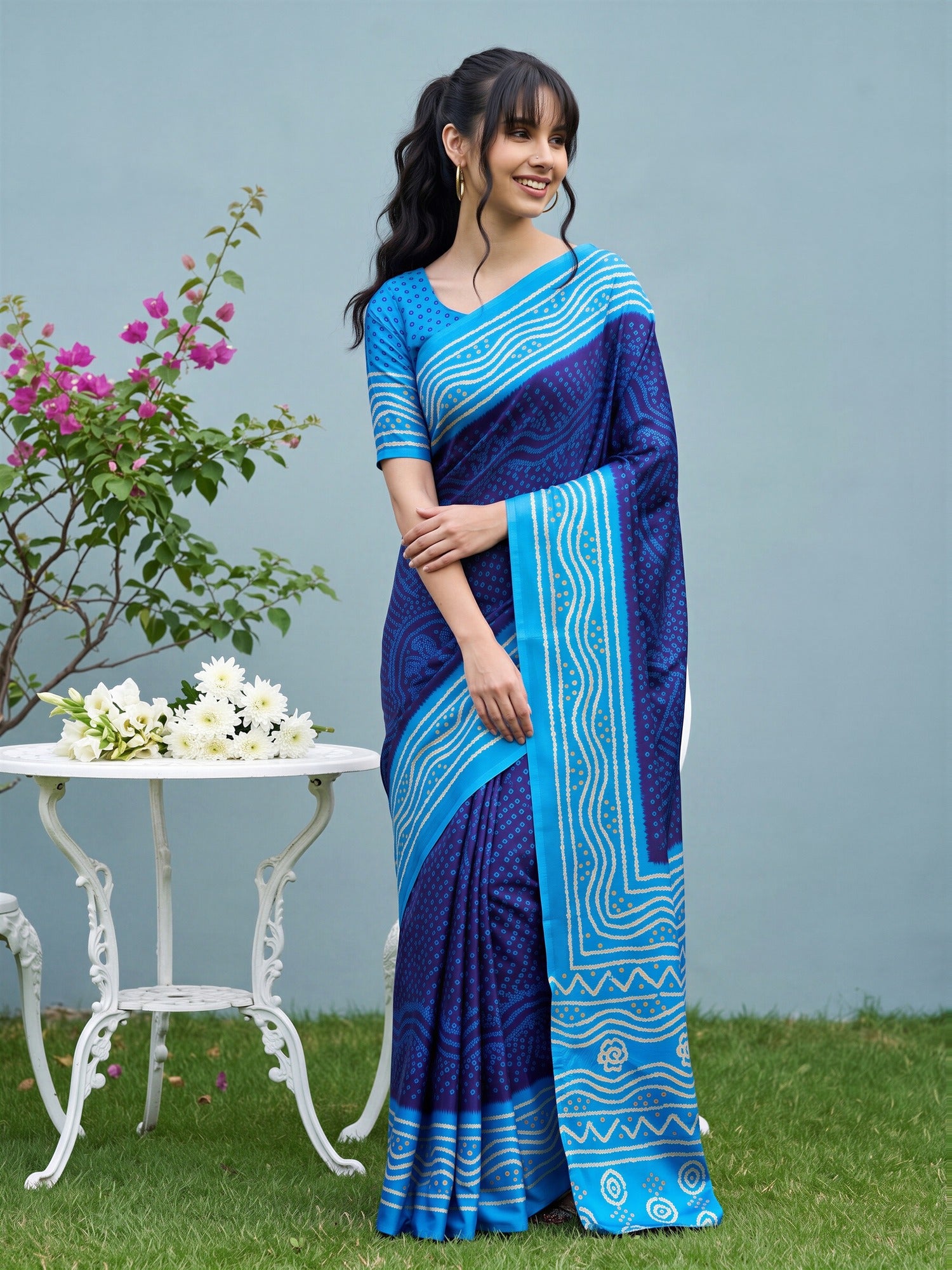 Navy Blue Satin Silk saree – detail view 3