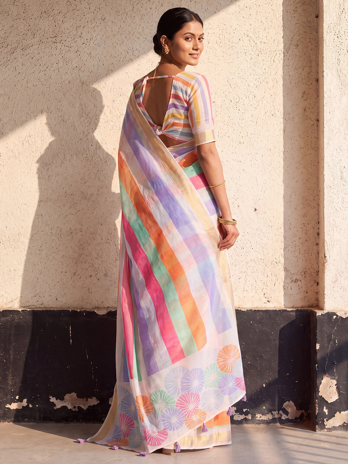 Multicolored Linen saree – detail view 1