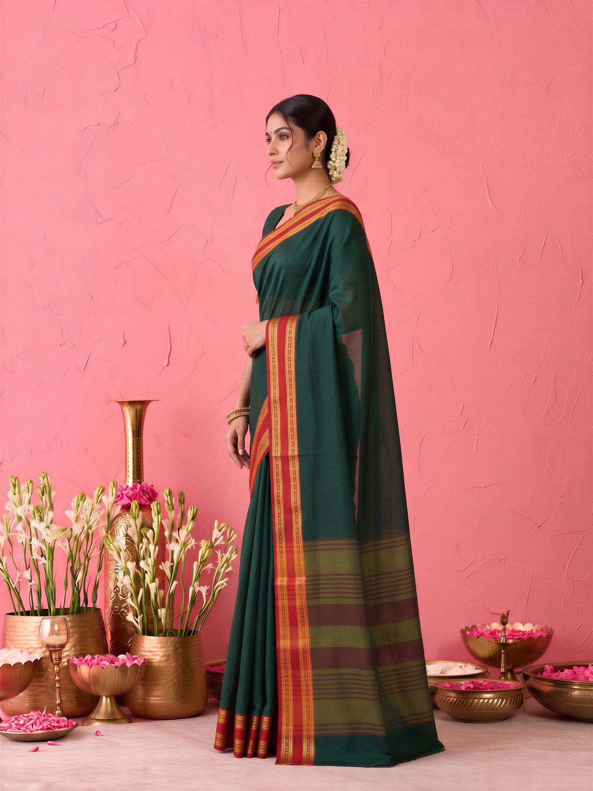 Dark Brown cotton blend saree view 2