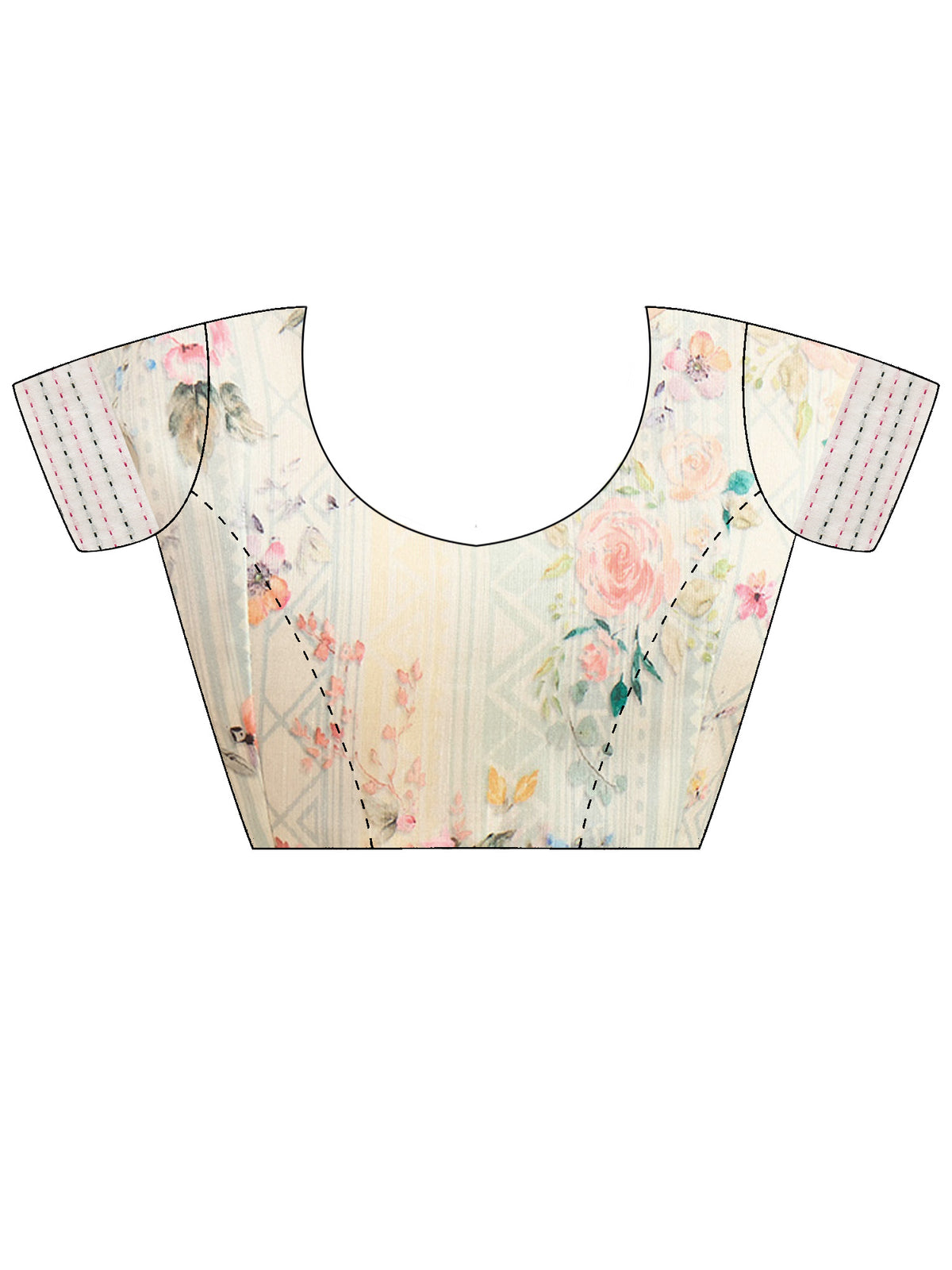 Unstitched off white silk cotton blouse piece with botanical design