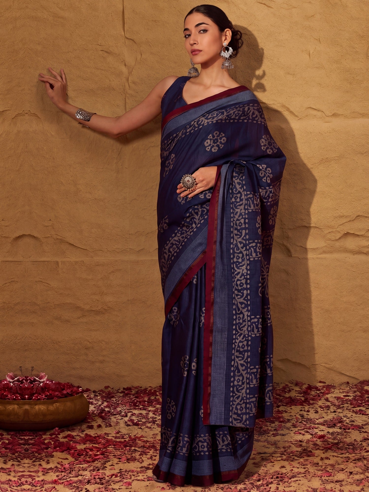 Indigo Cotton saree – detail view 2