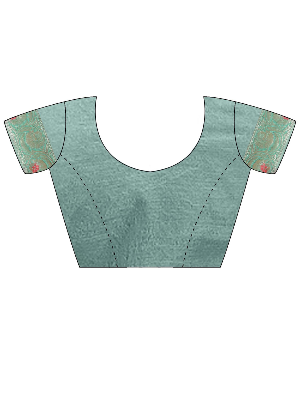 Unstitched turquoise organza blouse piece with ethnic motif design