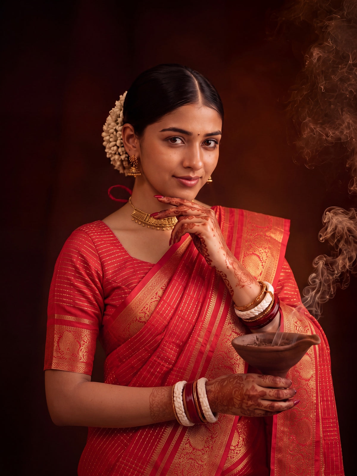 Red Viscose saree – detail view 3