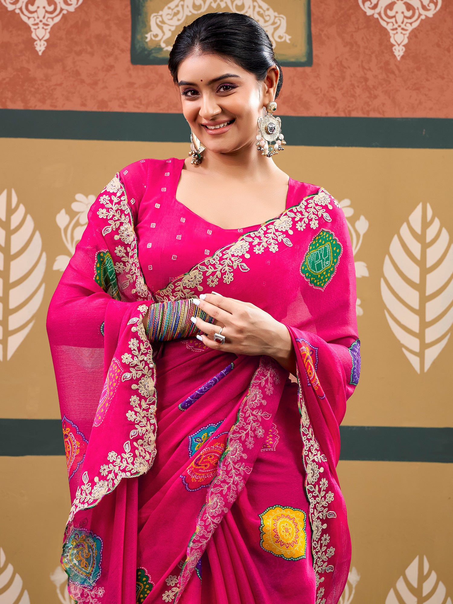 Pink Chiffon saree – detail view 3