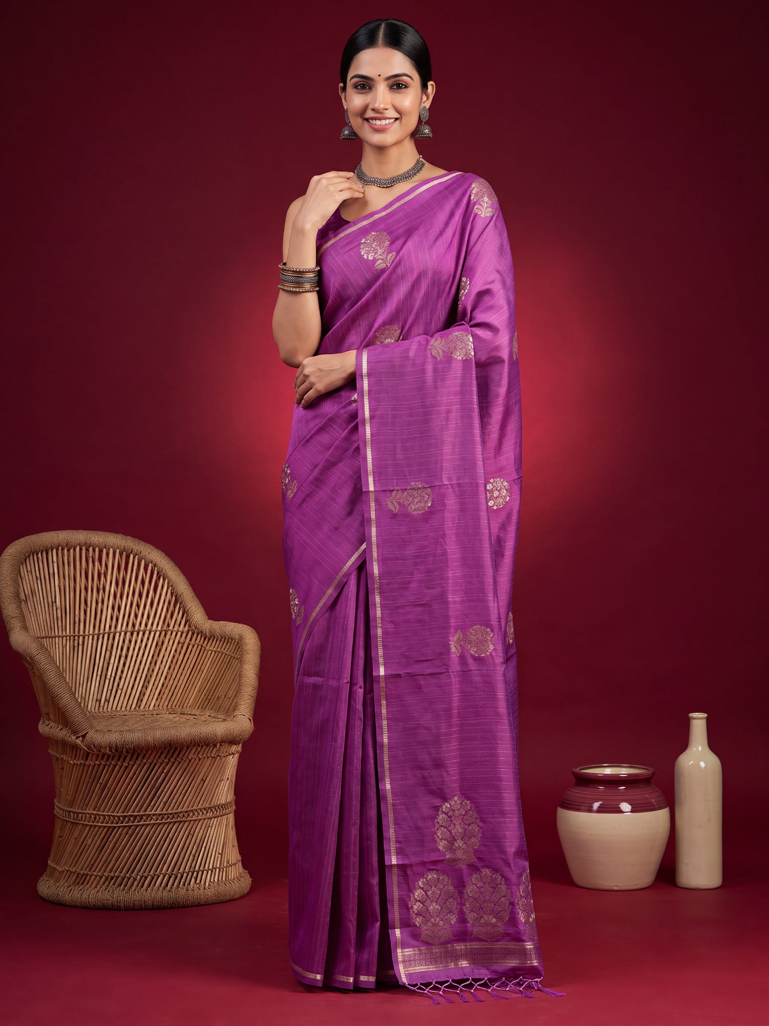 Violet Satin Silk saree – detail view 3