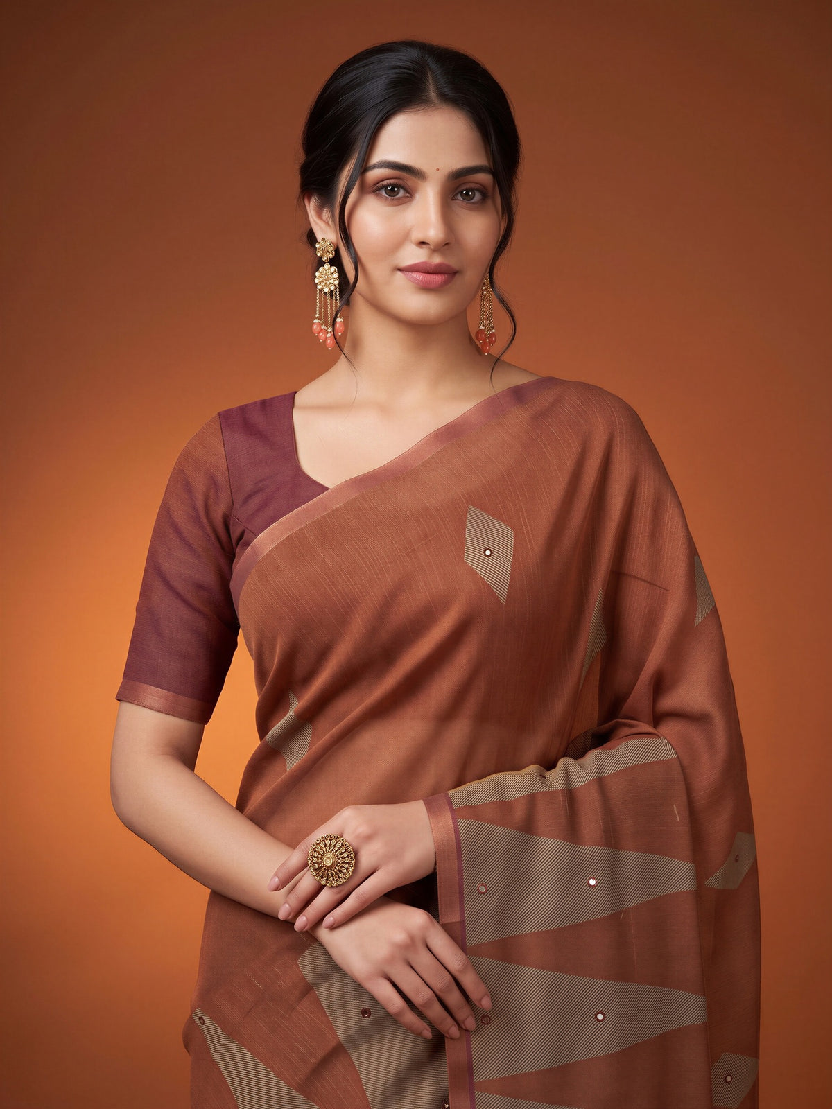 Brown Linen Blend saree – detail view 4