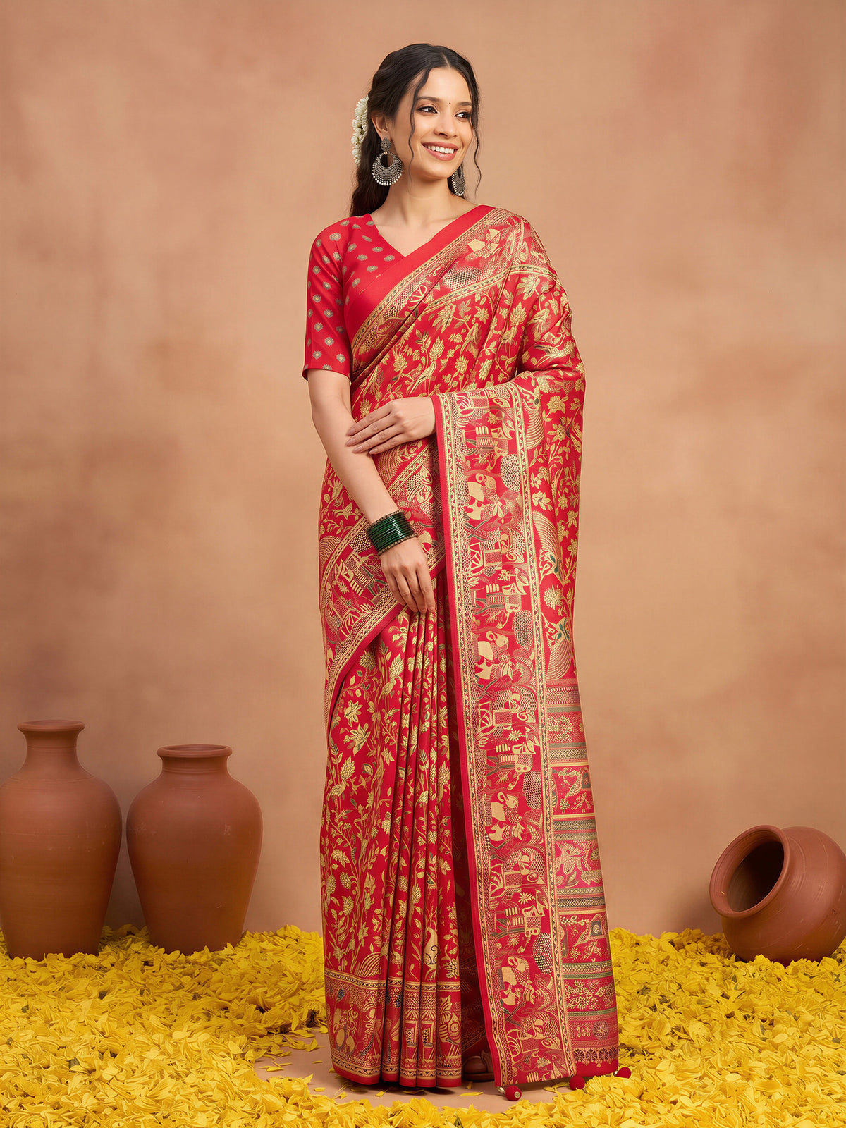 Red Silk Blend saree – detail view 3
