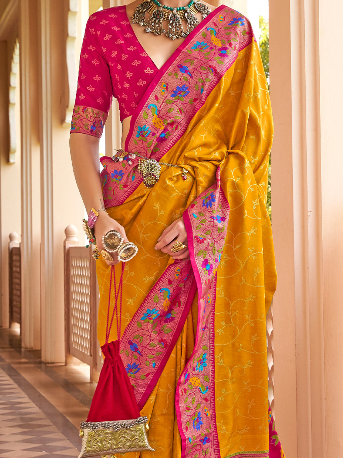 Mustard Silk Blend saree – detail view 2